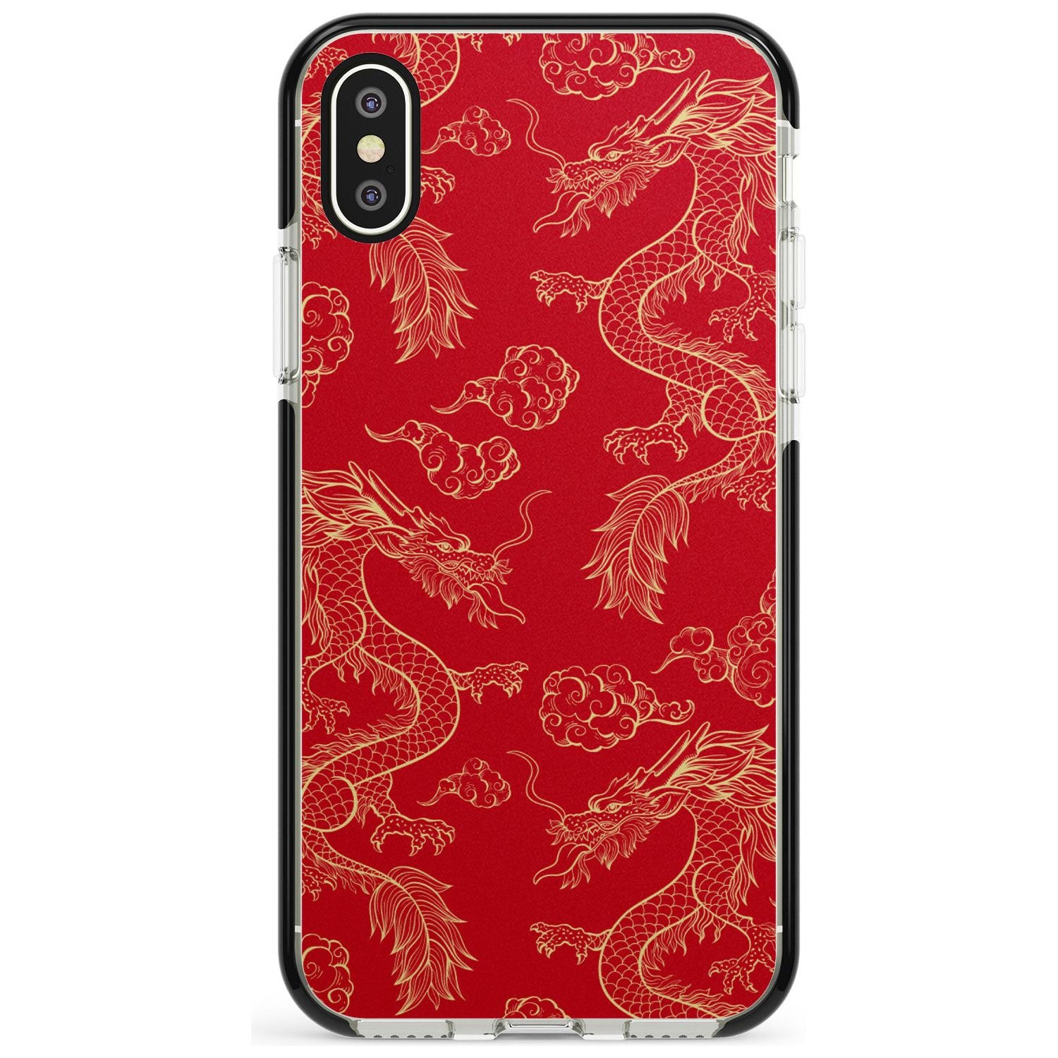 Red and Gold Dragon Pattern Black Impact Phone Case for iPhone X XS Max XR