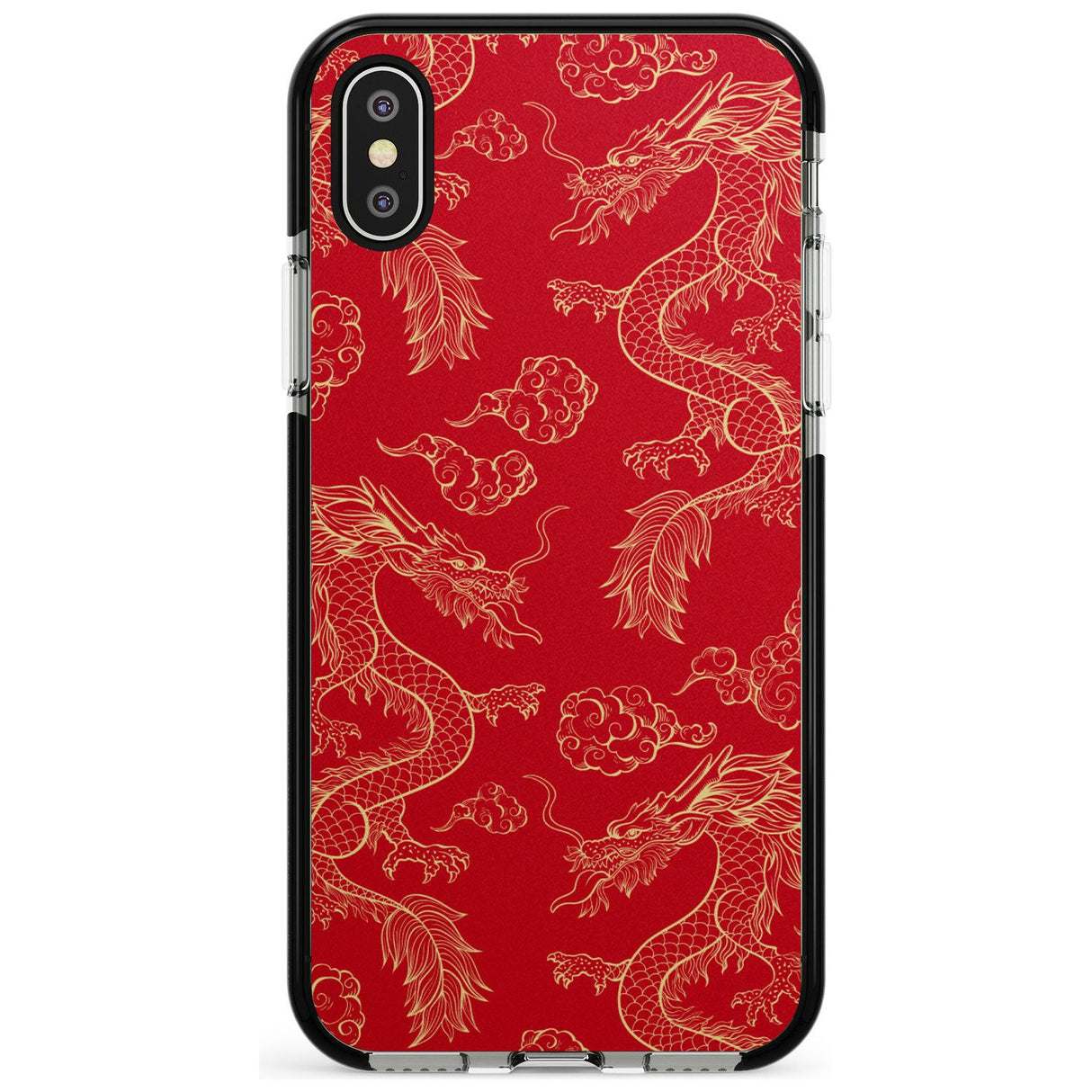 Red and Gold Dragon Pattern Black Impact Phone Case for iPhone X XS Max XR