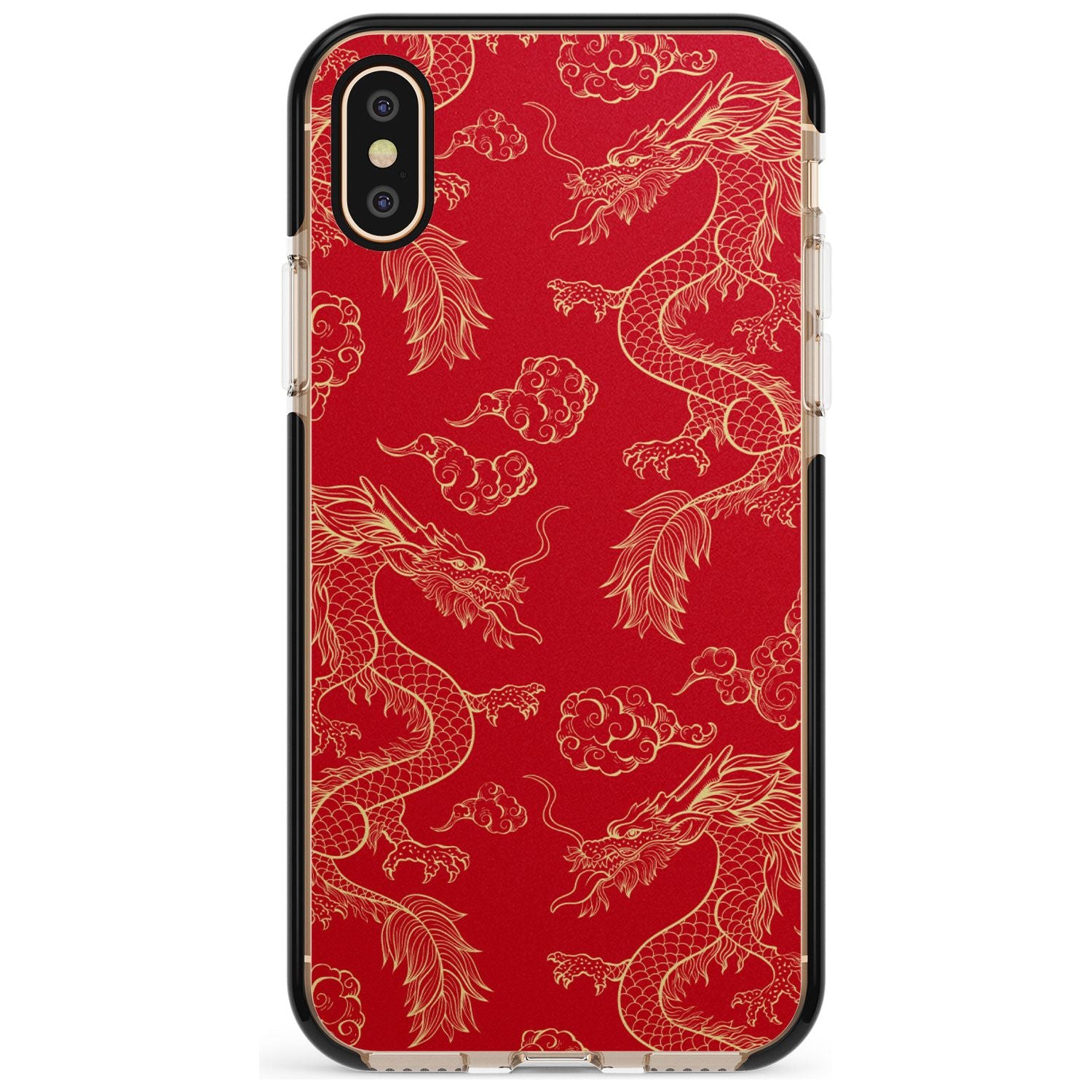 Red and Gold Dragon Pattern Black Impact Phone Case for iPhone X XS Max XR