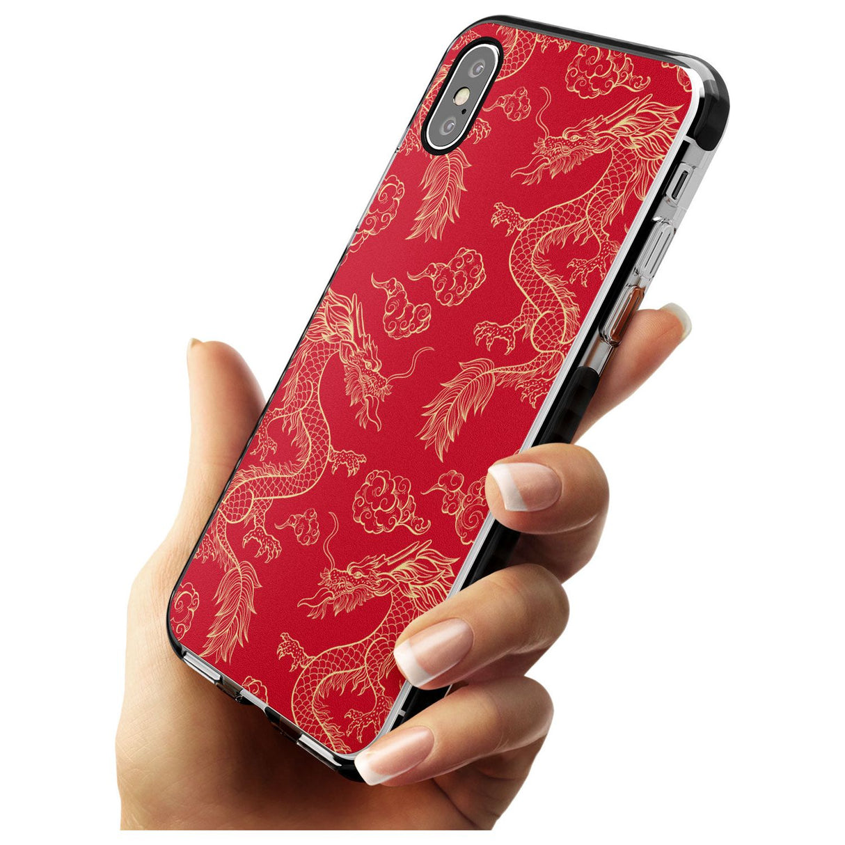 Red and Gold Dragon Pattern Black Impact Phone Case for iPhone X XS Max XR