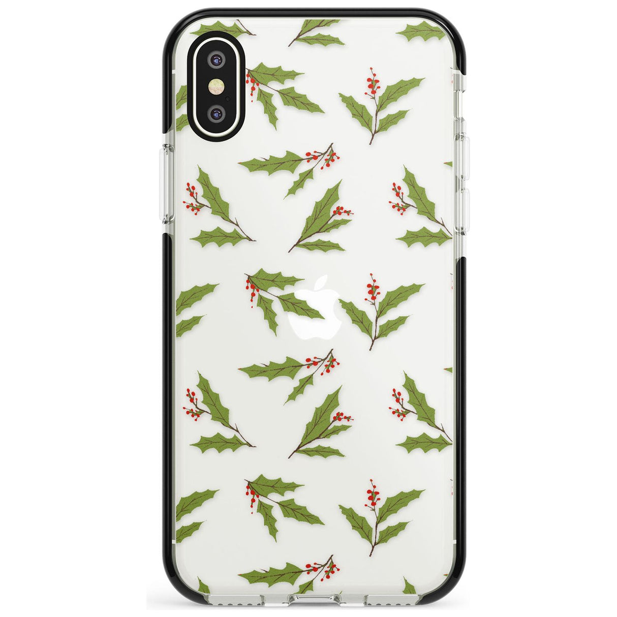 Christmas Holly Pattern Black Impact Phone Case for iPhone X XS Max XR