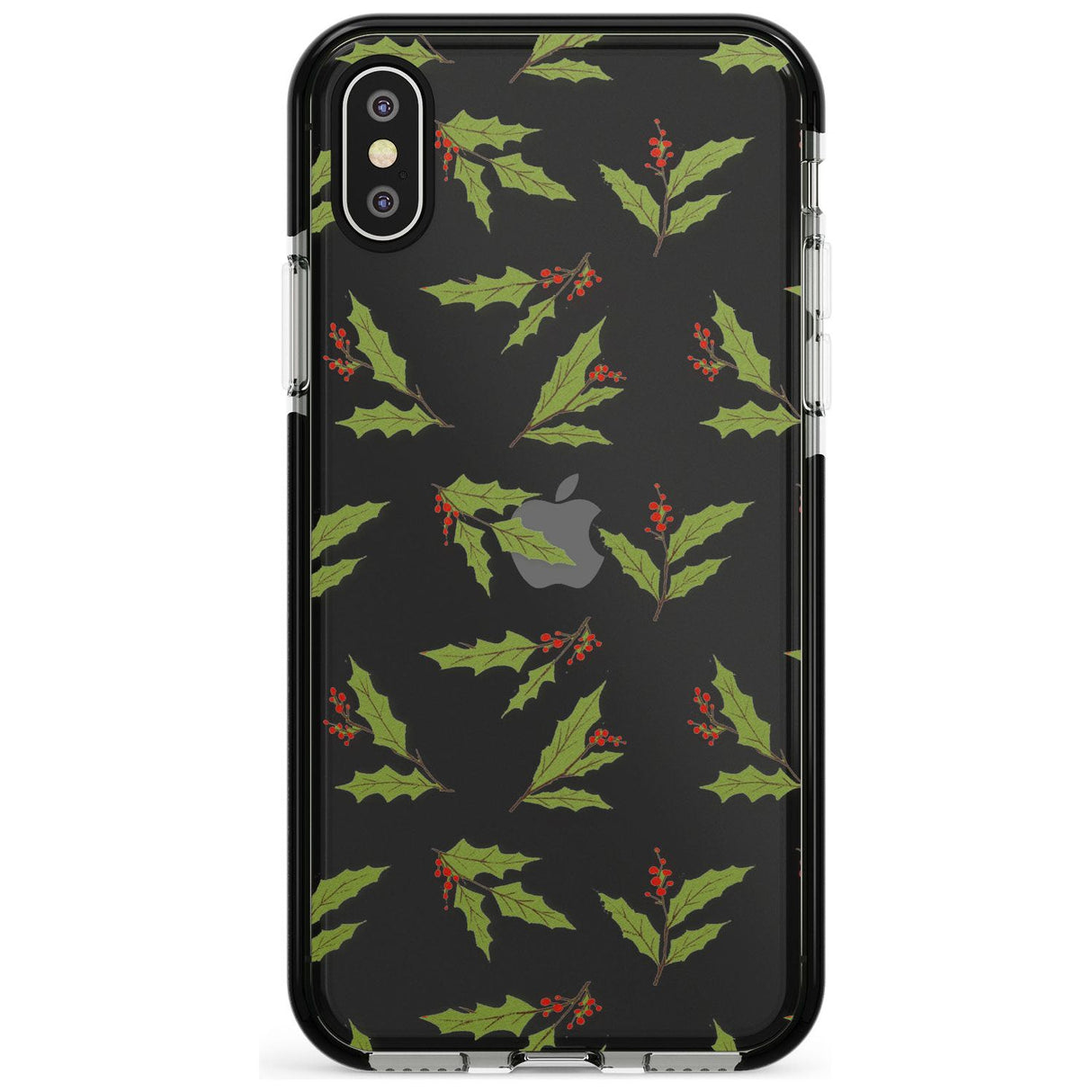 Christmas Holly Pattern Black Impact Phone Case for iPhone X XS Max XR