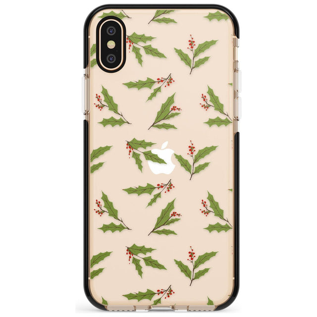 Christmas Holly Pattern Black Impact Phone Case for iPhone X XS Max XR