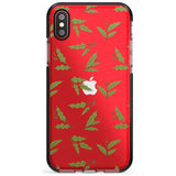 Christmas Holly Pattern Black Impact Phone Case for iPhone X XS Max XR