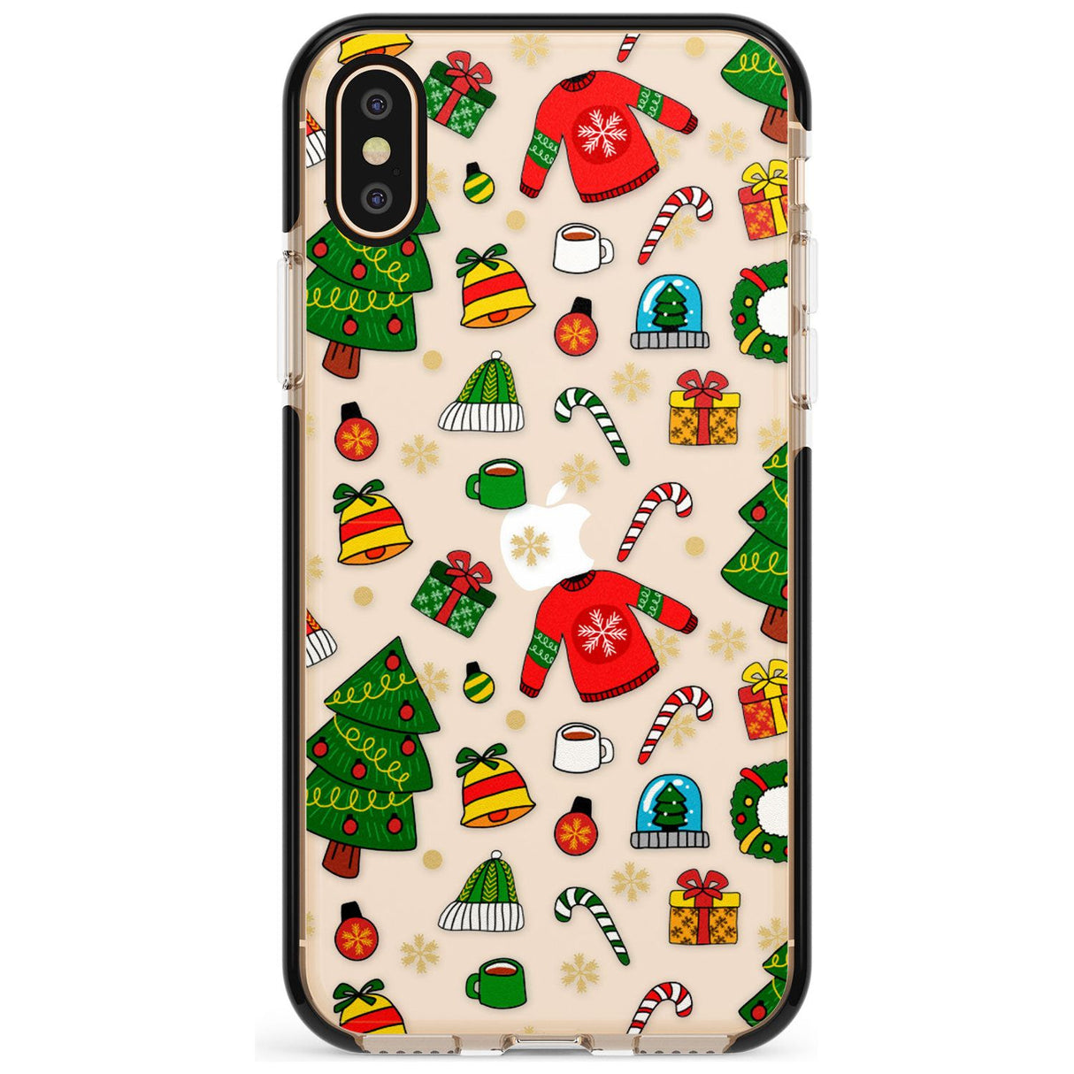 Christmas Mixture Pattern Black Impact Phone Case for iPhone X XS Max XR