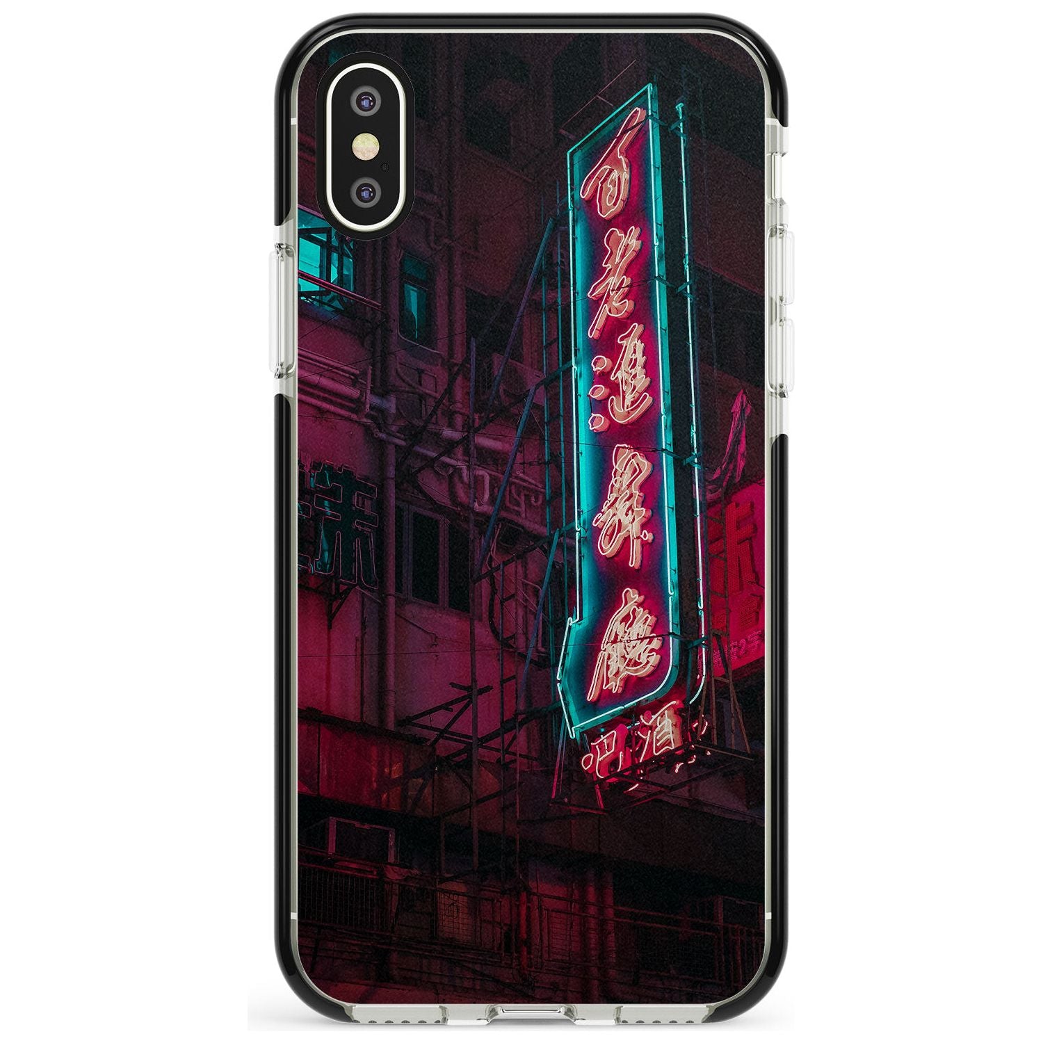 Large Kanji Sign - Neon Cities Photographs Black Impact Phone Case for iPhone X XS Max XR