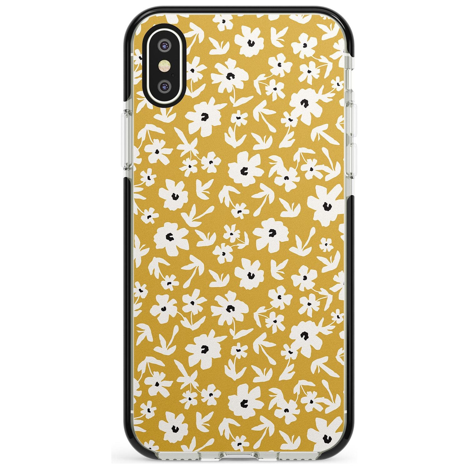 Floral Print on Mustard - Cute Floral Design Pink Fade Impact Phone Case for iPhone X XS Max XR