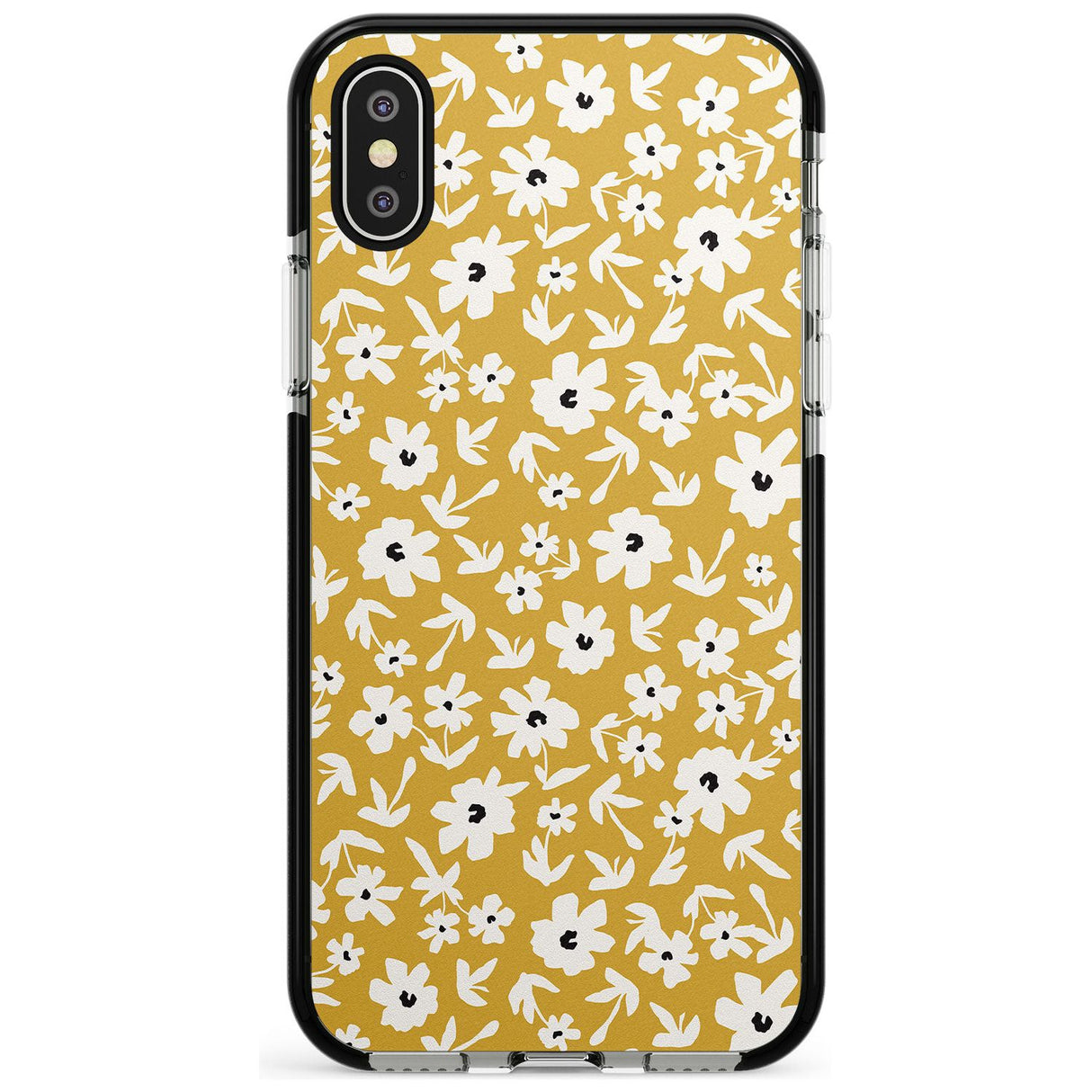 Floral Print on Mustard - Cute Floral Design Pink Fade Impact Phone Case for iPhone X XS Max XR