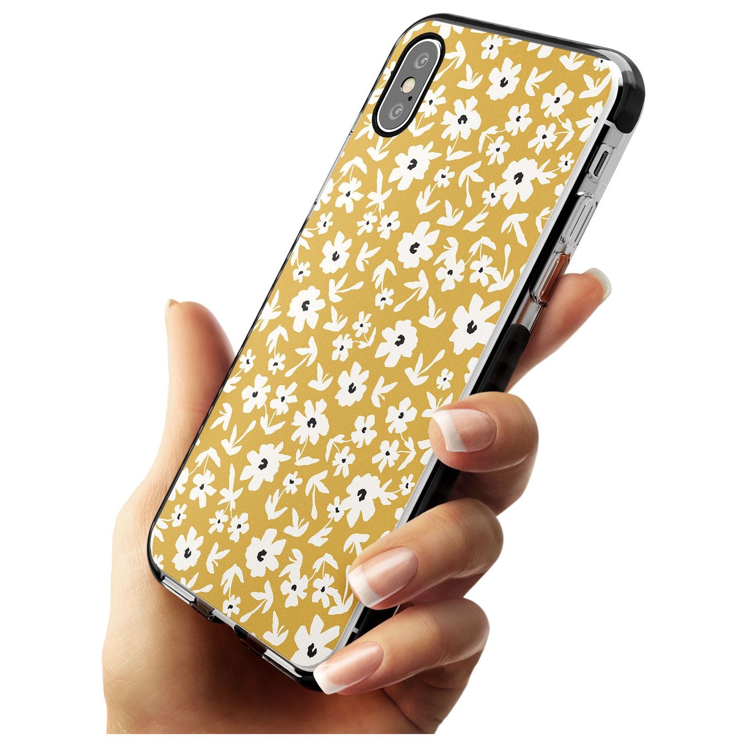 Floral Print on Mustard - Cute Floral Design Pink Fade Impact Phone Case for iPhone X XS Max XR
