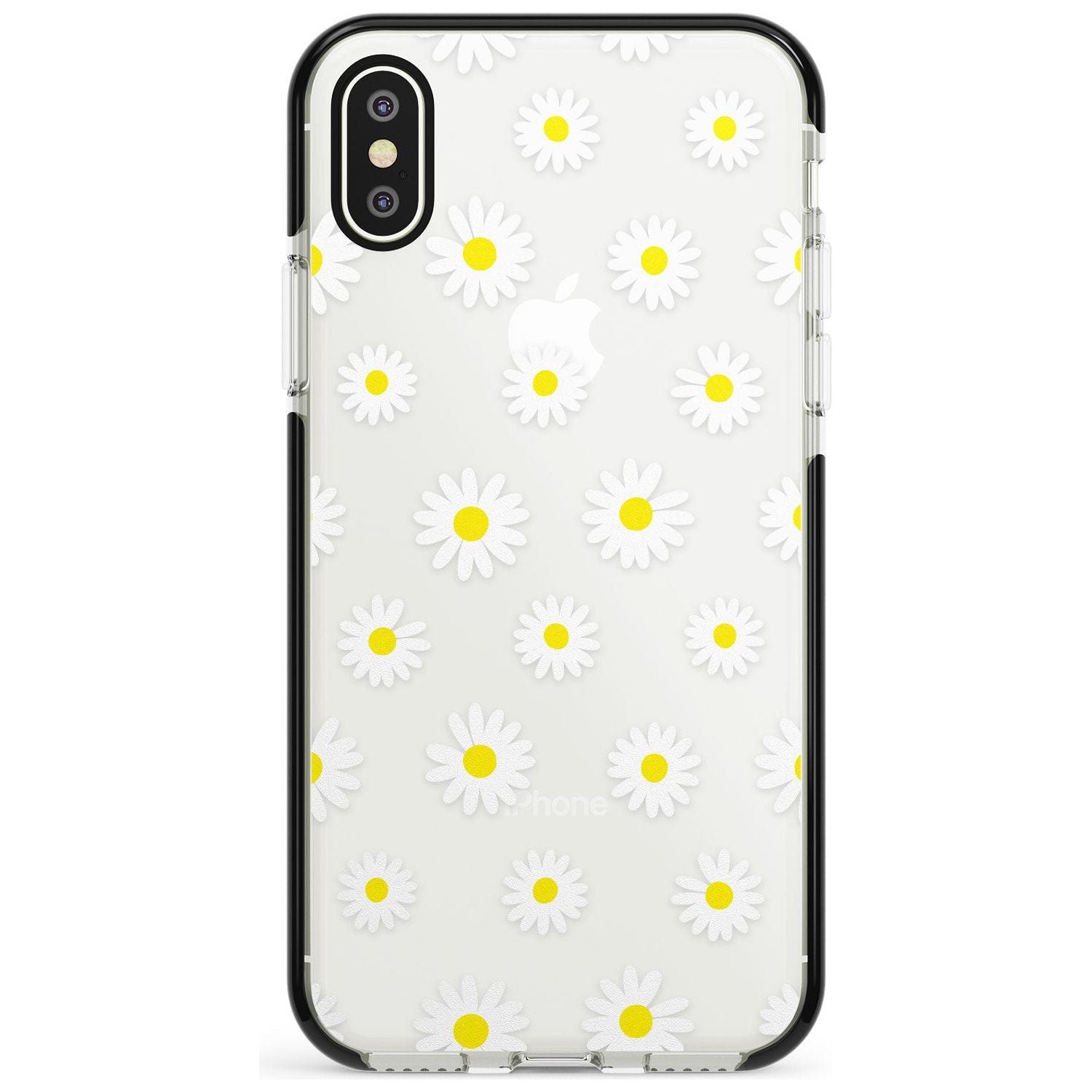 White Daisy Pattern (Clear) Black Impact Phone Case for iPhone X XS Max XR