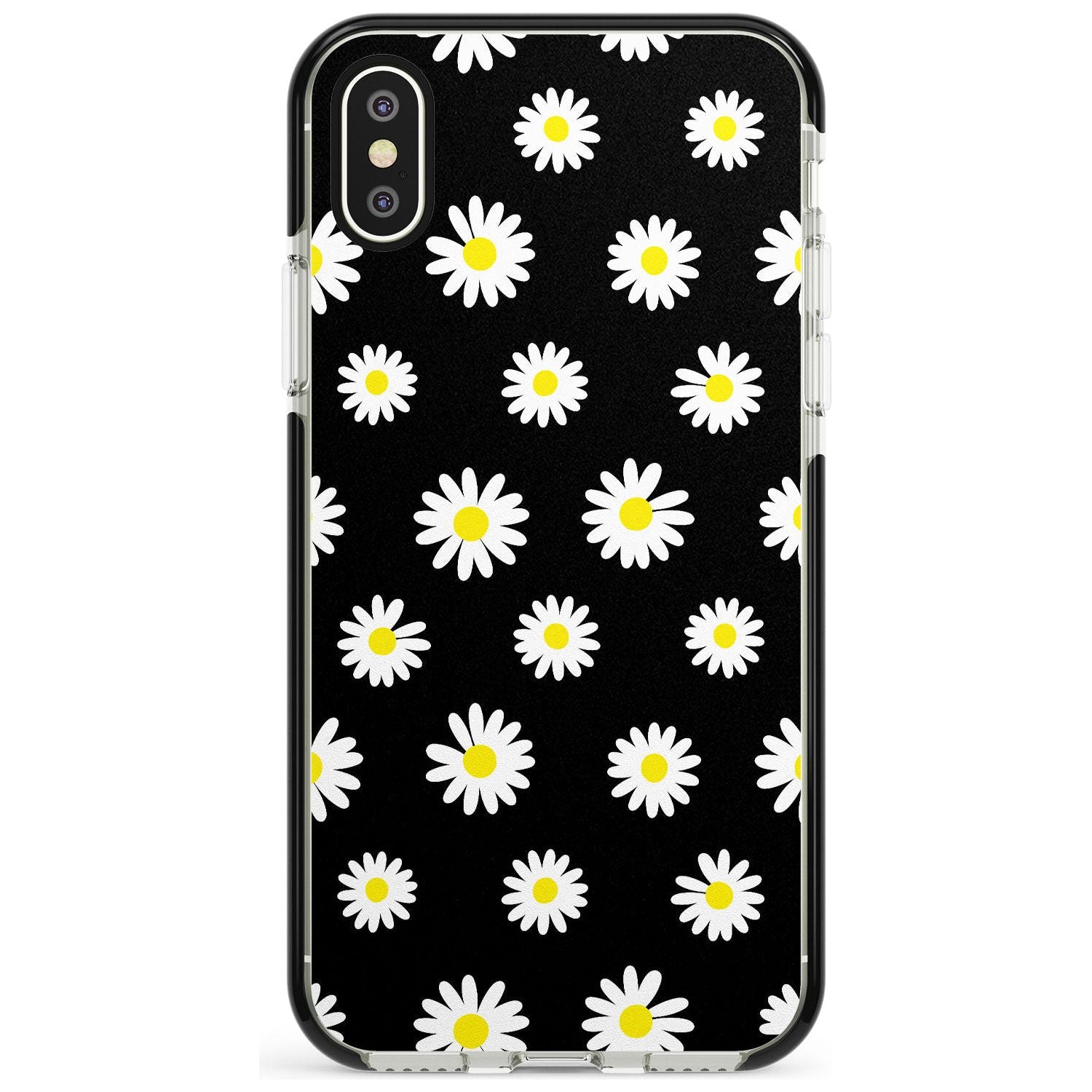White Daisy Pattern (Black) Black Impact Phone Case for iPhone X XS Max XR
