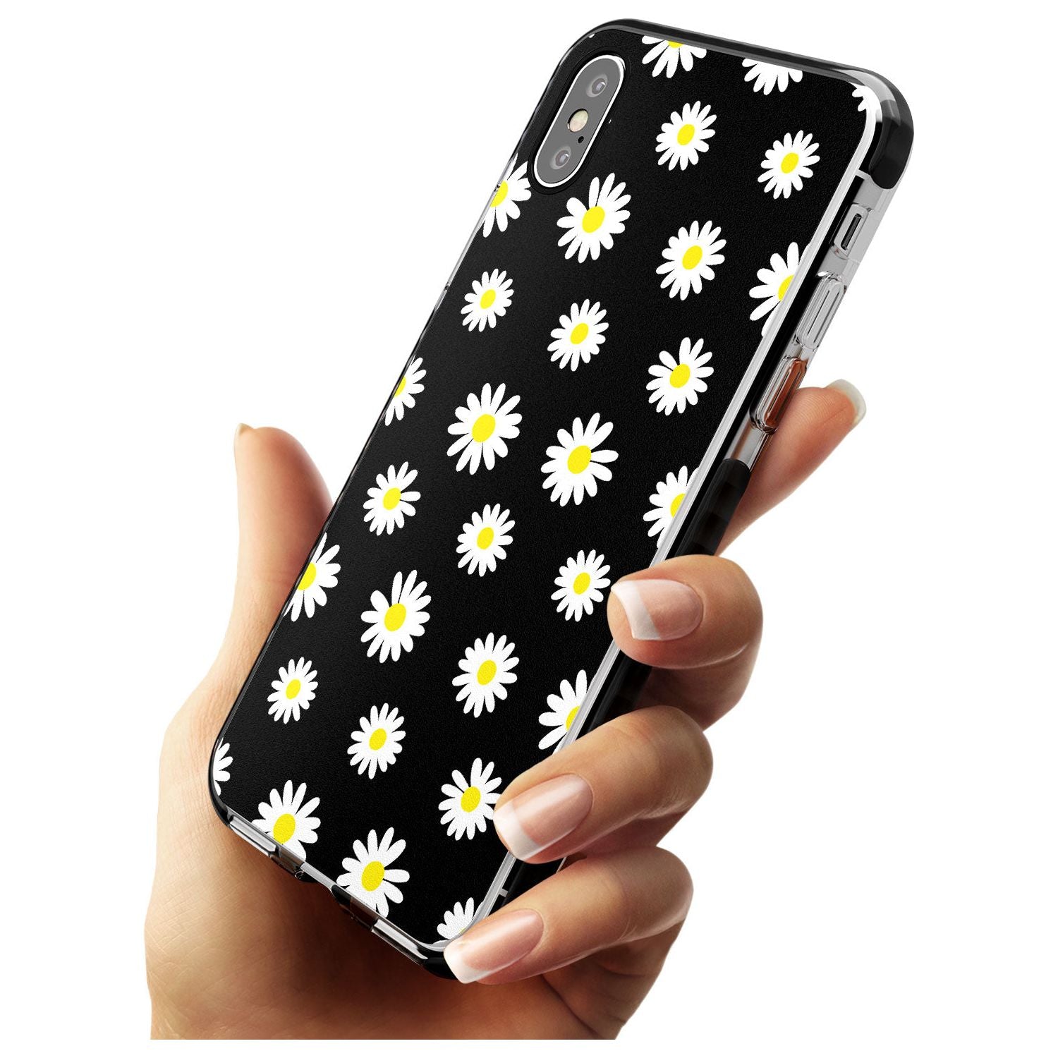 White Daisy Pattern (Black) Black Impact Phone Case for iPhone X XS Max XR