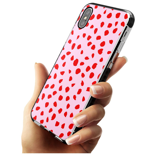 Red on Pink Dalmatian Polka Dot Spots Black Impact Phone Case for iPhone X XS Max XR