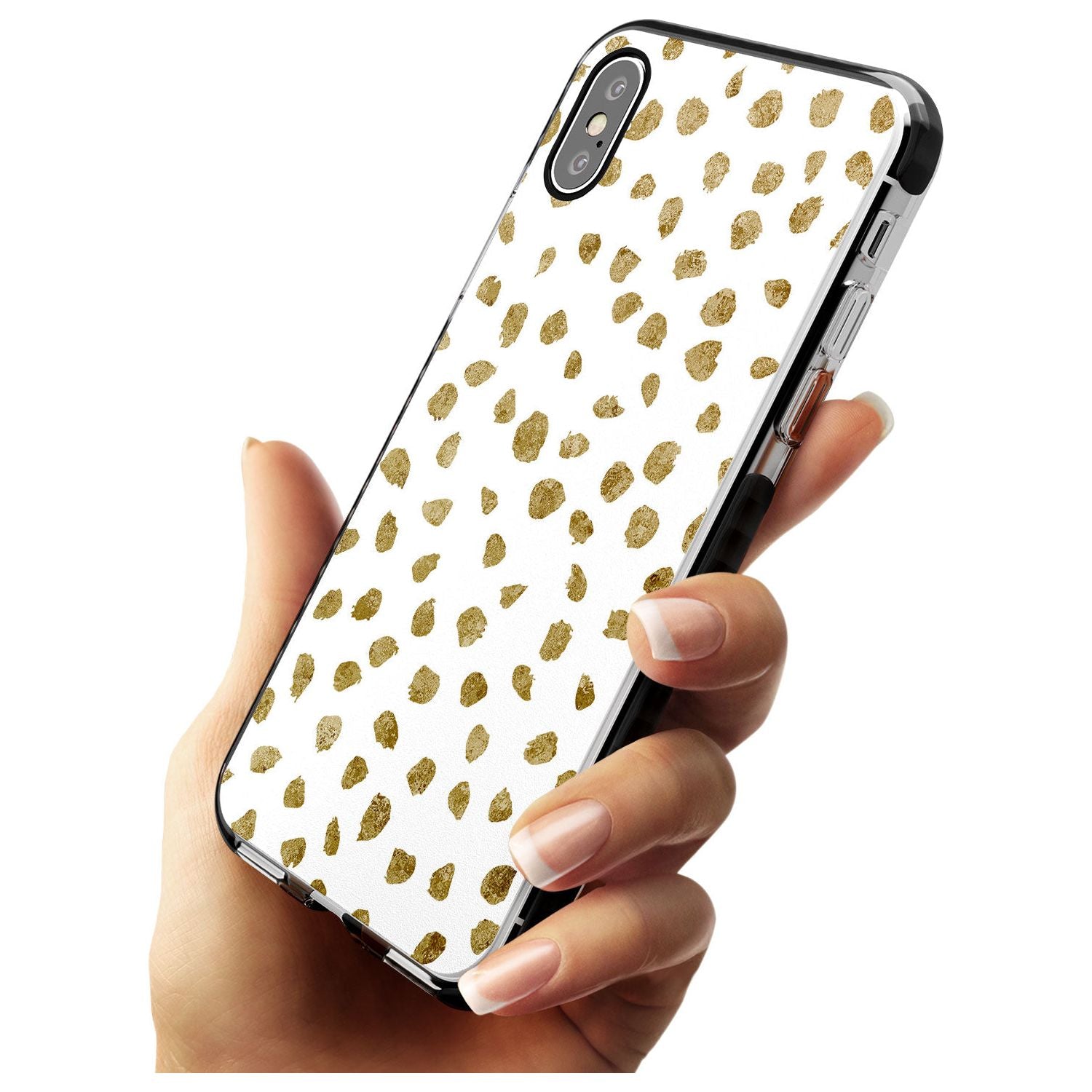 Gold Look on White Dalmatian Polka Dot Spots Black Impact Phone Case for iPhone X XS Max XR