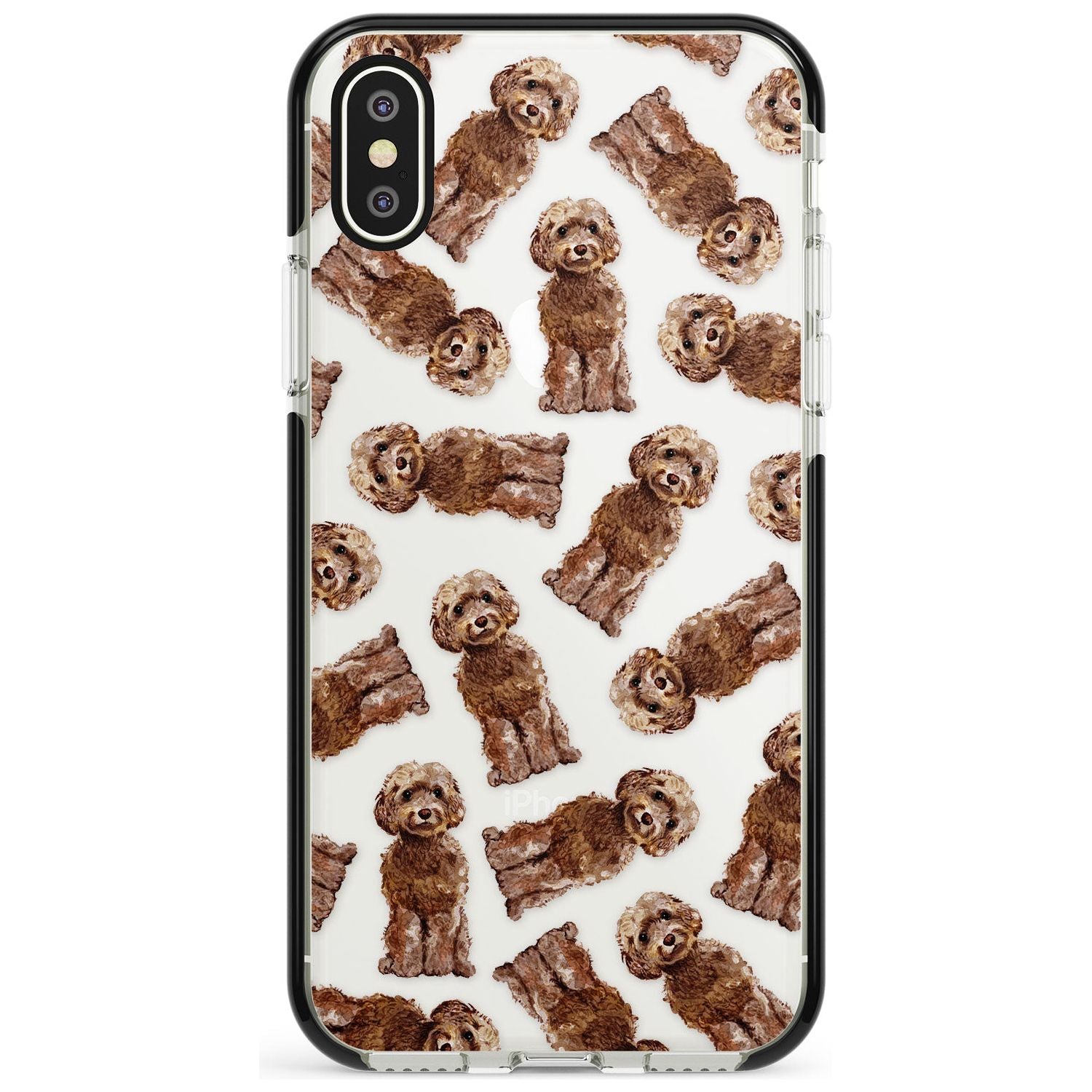 Cockapoo (Brown) Watercolour Dog Pattern Black Impact Phone Case for iPhone X XS Max XR