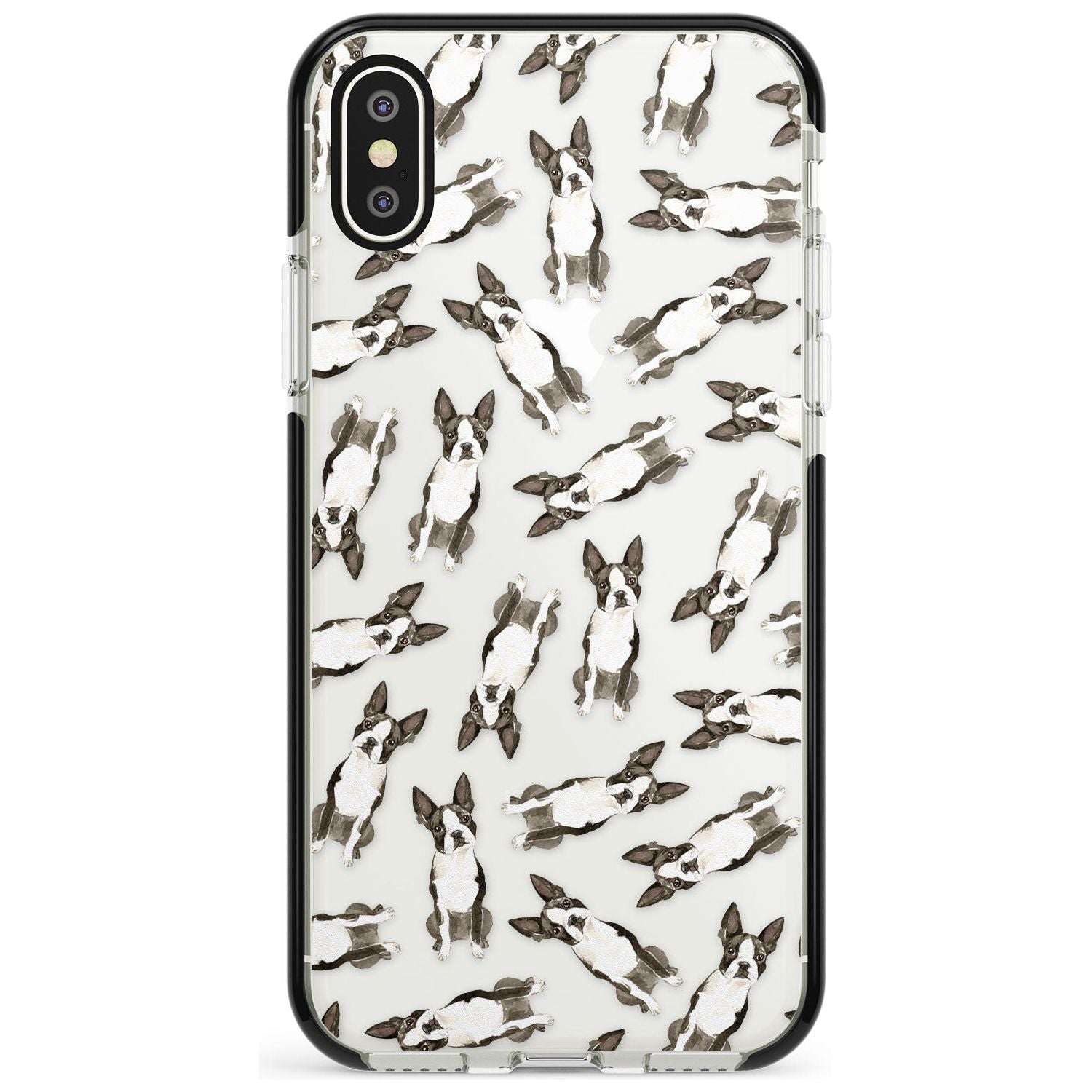 Boston Terrier Watercolour Dog Pattern Black Impact Phone Case for iPhone X XS Max XR
