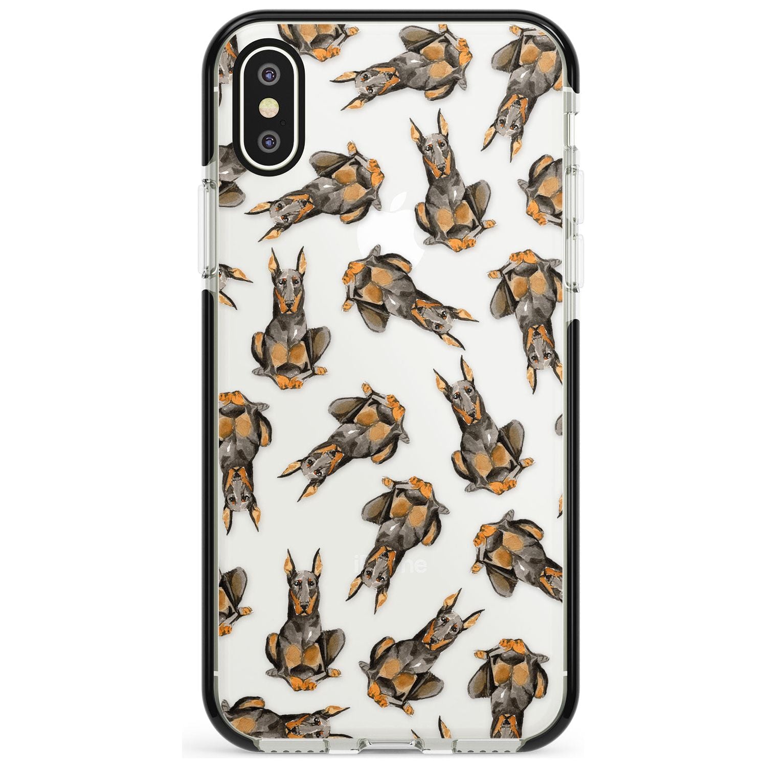 Doberman (Cropped) Watercolour Dog Pattern Black Impact Phone Case for iPhone X XS Max XR