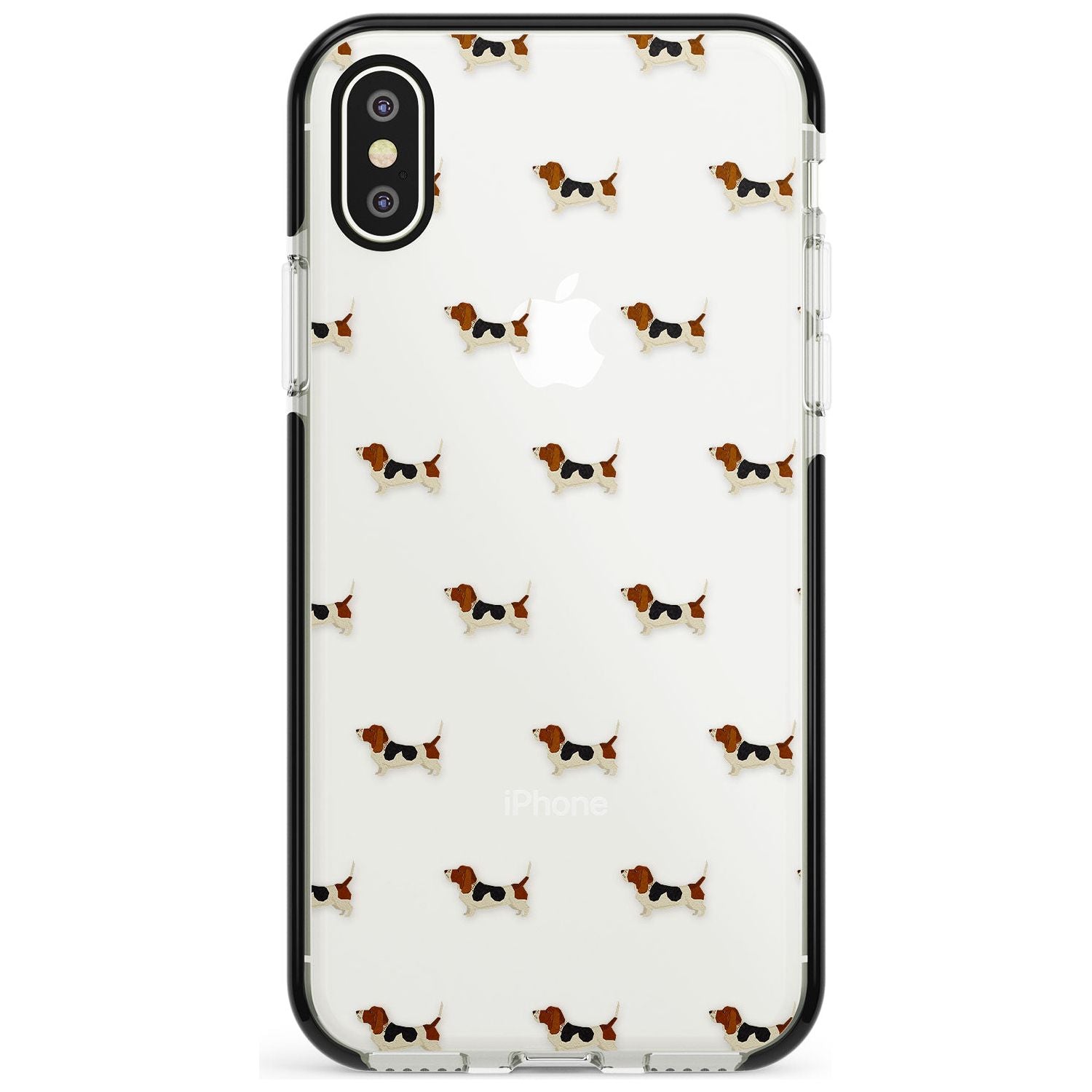 . Basset Hound Dog Pattern Clear Black Impact Phone Case for iPhone X XS Max XR