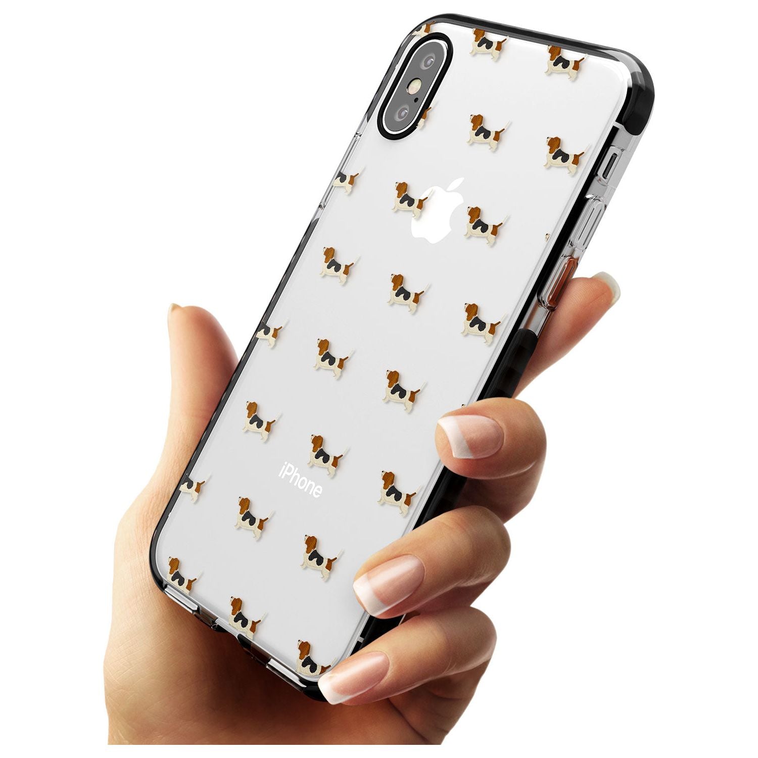 . Basset Hound Dog Pattern Clear Black Impact Phone Case for iPhone X XS Max XR