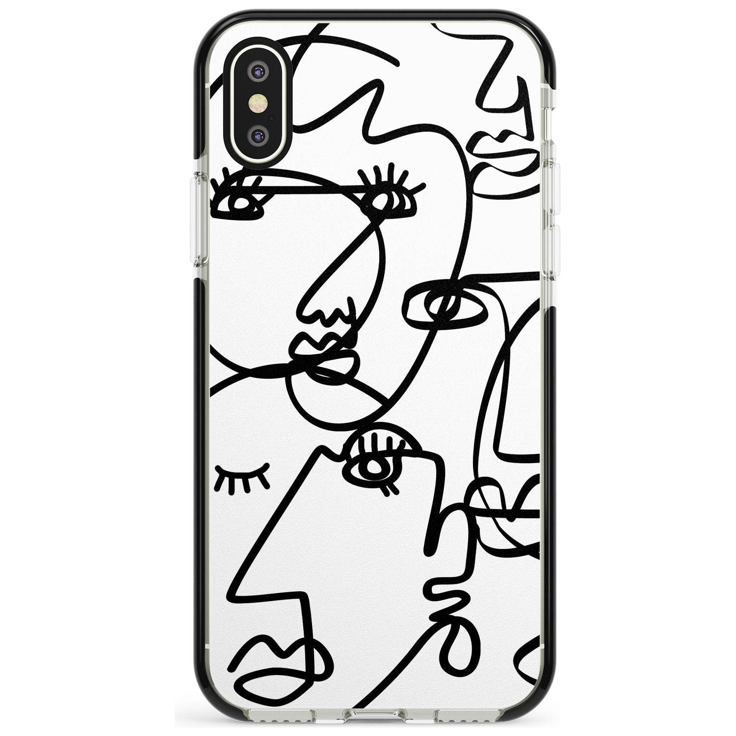 Continuous Line Faces: Black on White Pink Fade Impact Phone Case for iPhone X XS Max XR
