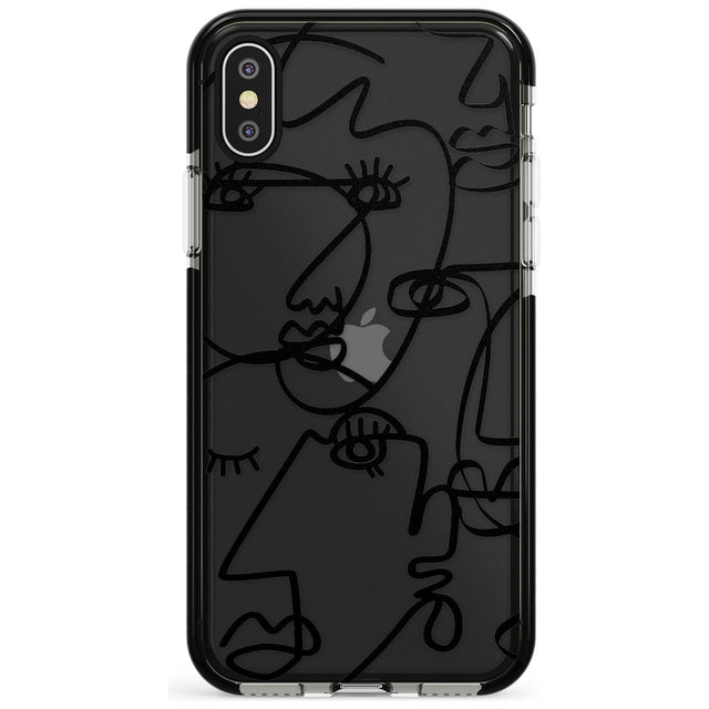 Continuous Line Faces: Black on Clear Pink Fade Impact Phone Case for iPhone X XS Max XR