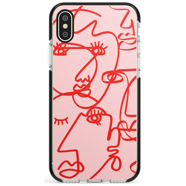 Continuous Line Faces: Red on Pink Pink Fade Impact Phone Case for iPhone X XS Max XR