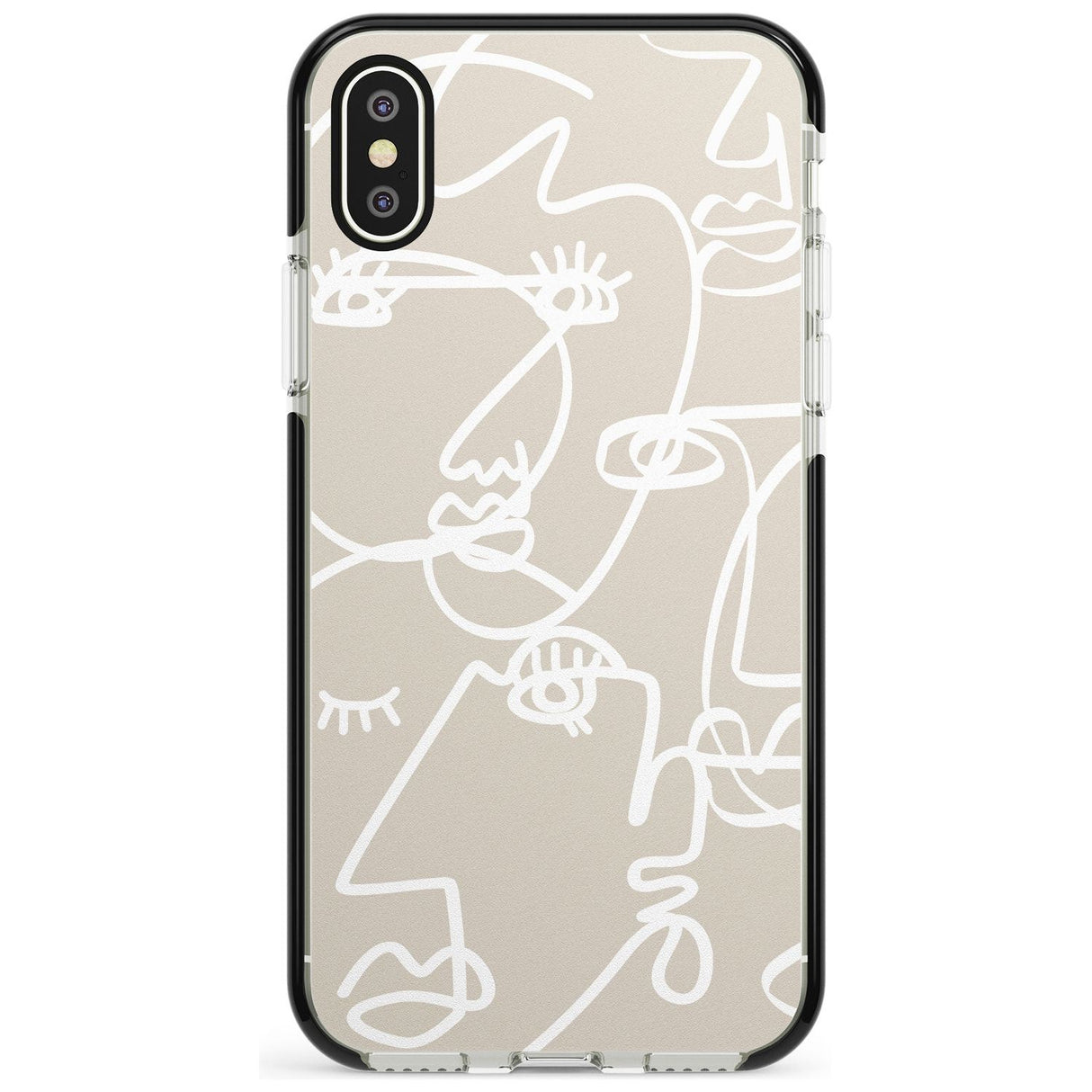 Continuous Line Faces: White on Beige Pink Fade Impact Phone Case for iPhone X XS Max XR