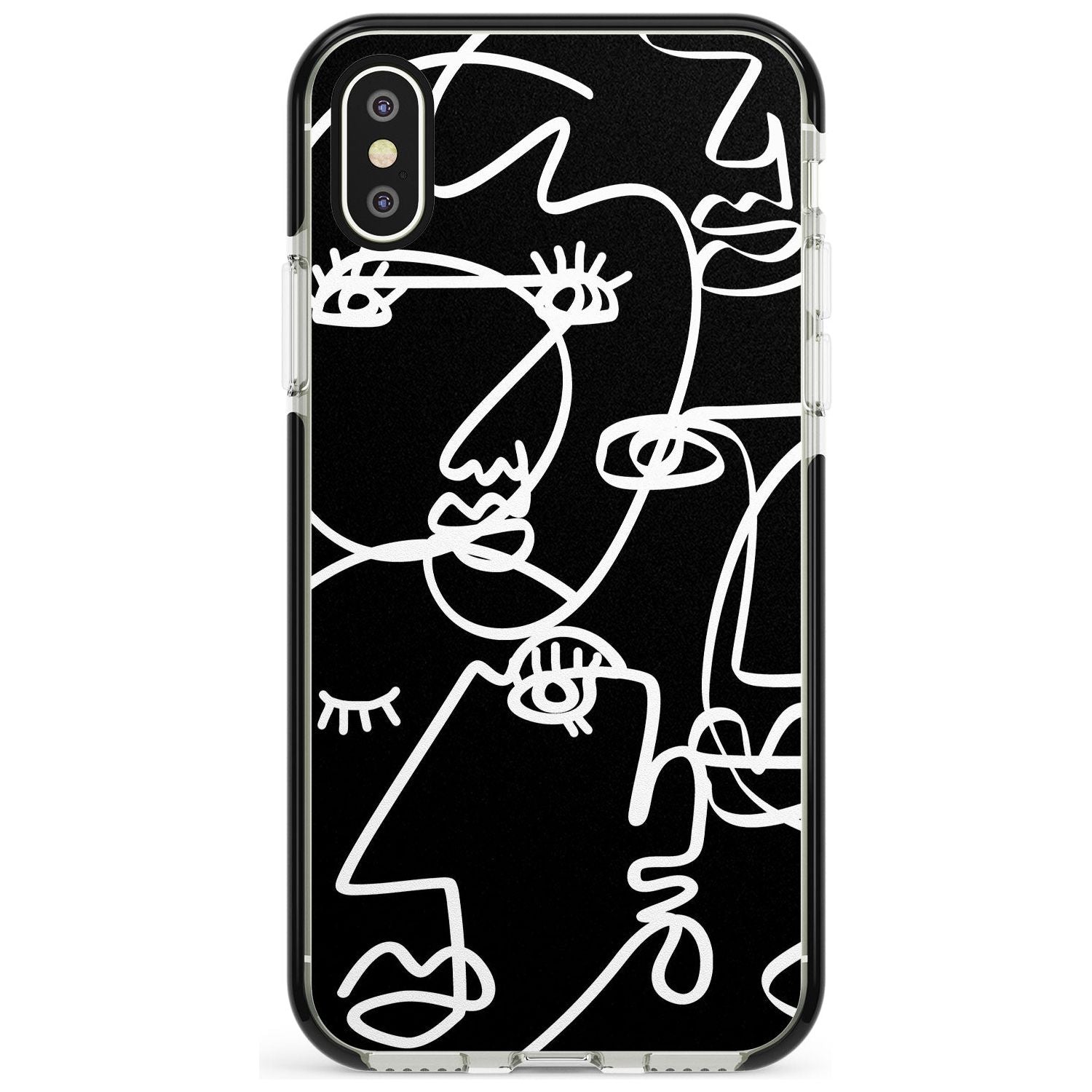 Continuous Line Faces: White on Black Pink Fade Impact Phone Case for iPhone X XS Max XR
