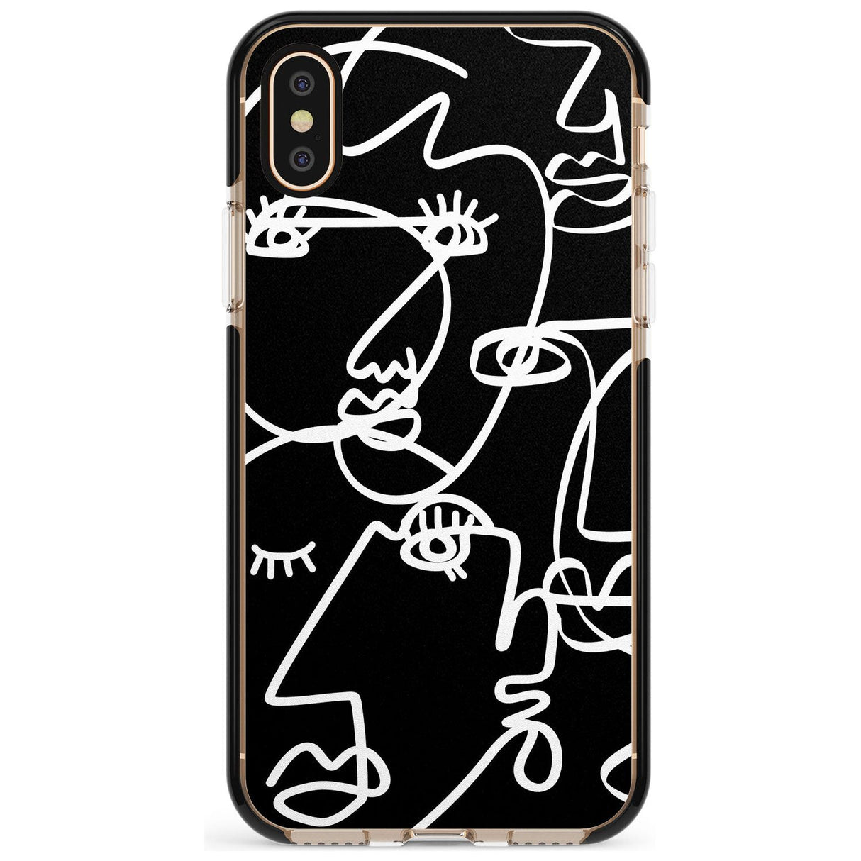 Continuous Line Faces: White on Black Pink Fade Impact Phone Case for iPhone X XS Max XR