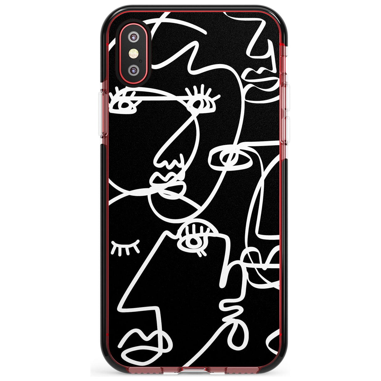 Continuous Line Faces: White on Black Pink Fade Impact Phone Case for iPhone X XS Max XR