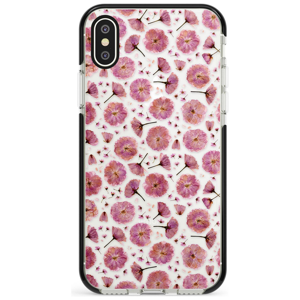 Pink Flowers & Blossoms Transparent Design Black Impact Phone Case for iPhone X XS Max XR