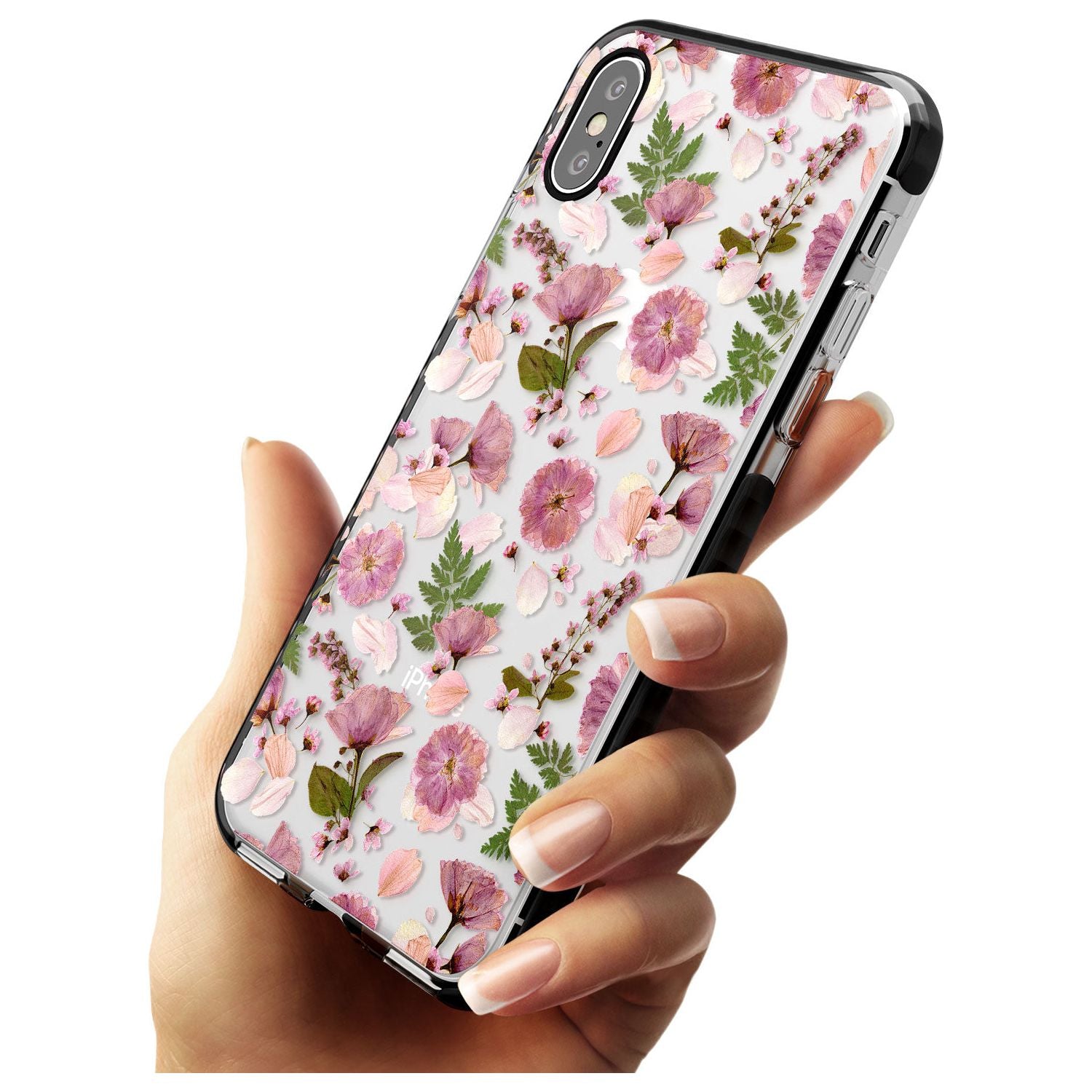 Floral Menagerie Transparent Design Black Impact Phone Case for iPhone X XS Max XR