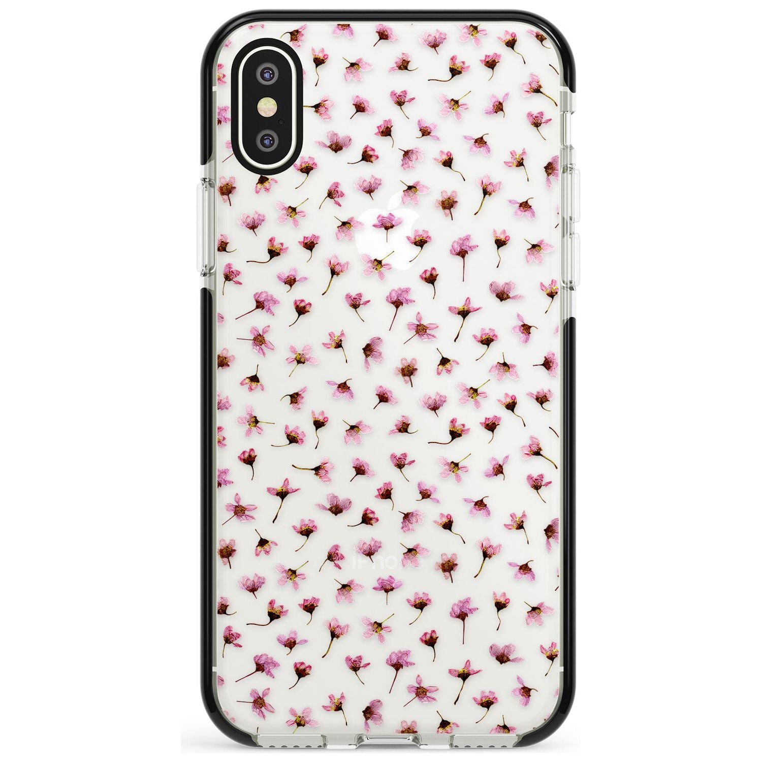 Small Pink Blossoms Transparent Design Black Impact Phone Case for iPhone X XS Max XR