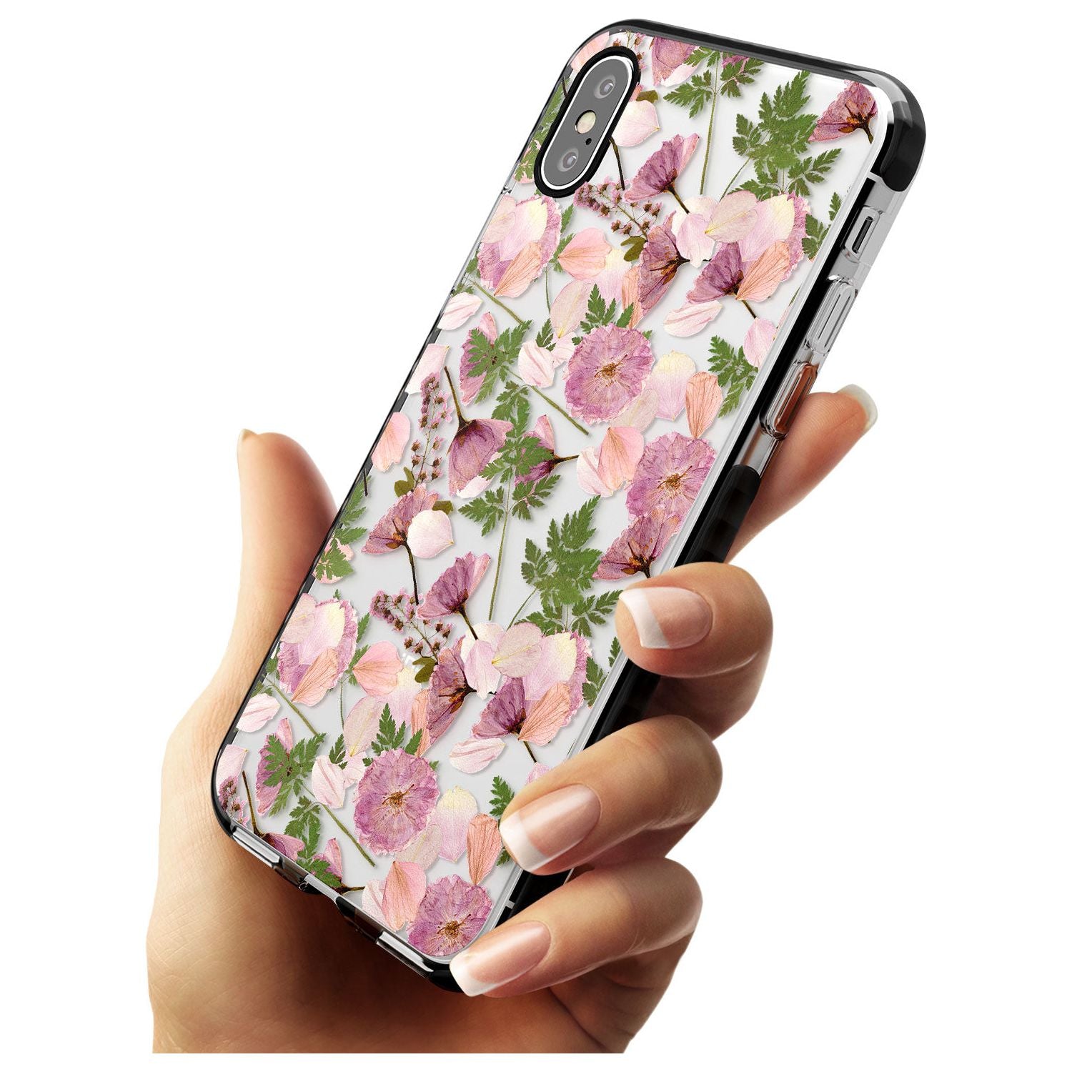 Leafy Floral Pattern Transparent Design Black Impact Phone Case for iPhone X XS Max XR