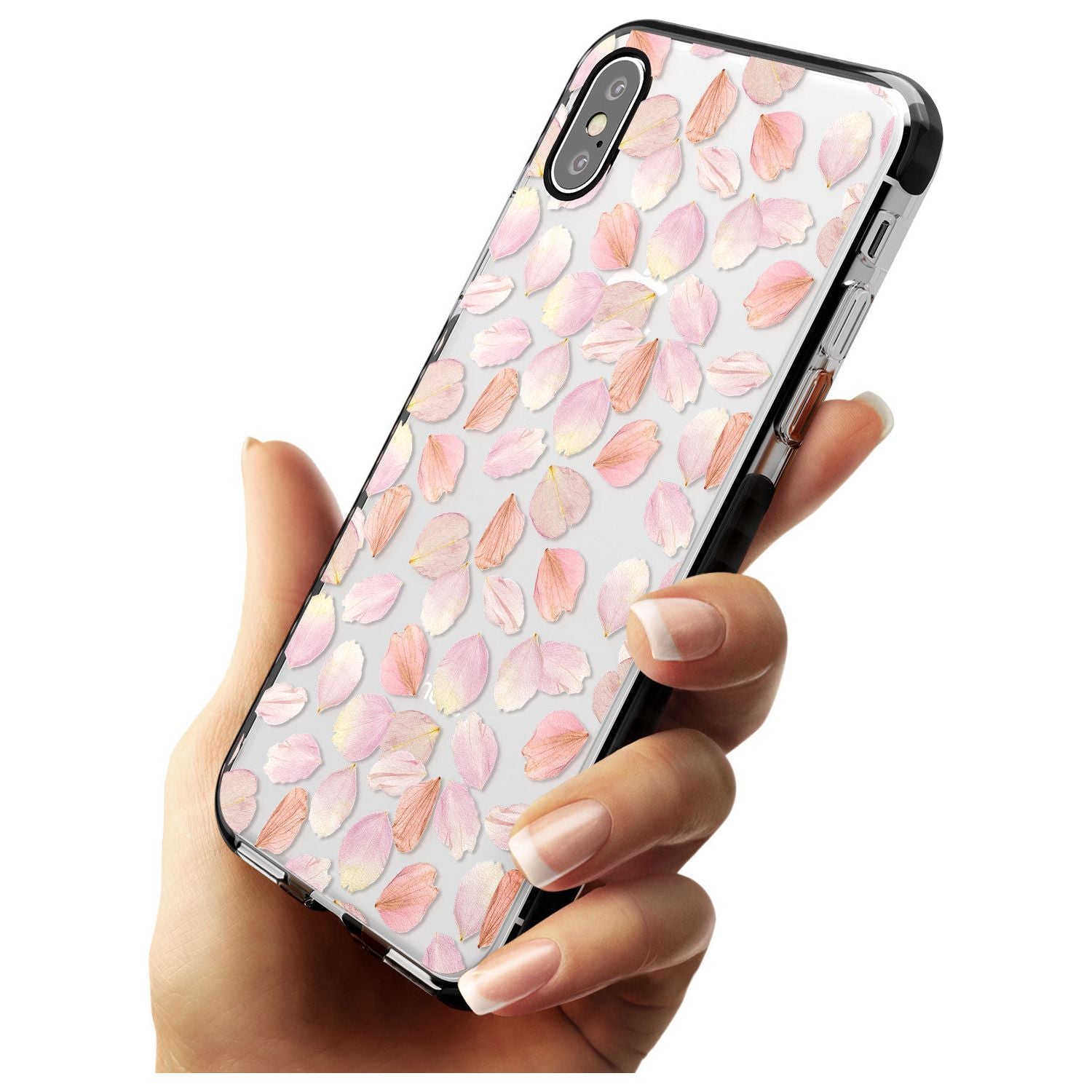 Pink Petals Transparent Design Black Impact Phone Case for iPhone X XS Max XR