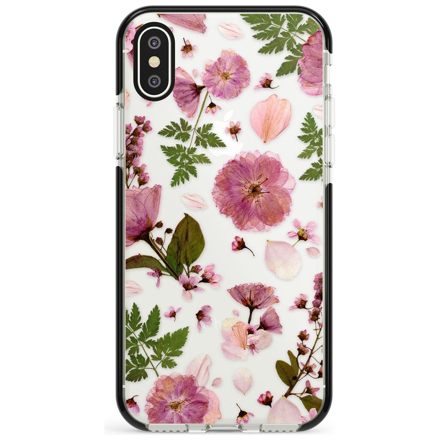 Natural Arrangement of Flowers & Leaves Design Black Impact Phone Case for iPhone X XS Max XR