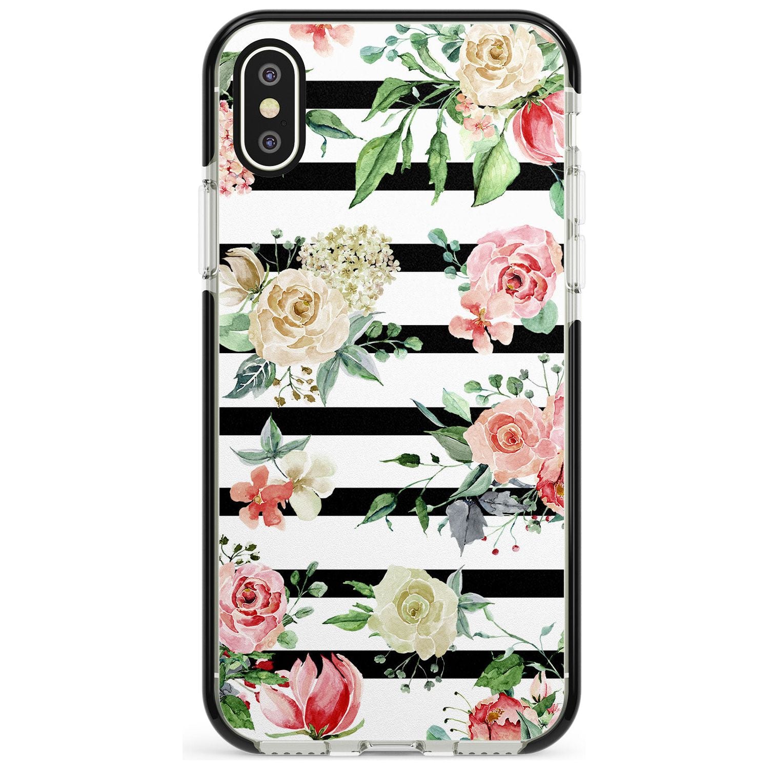 Bold Stripes & Flower Pattern Black Impact Phone Case for iPhone X XS Max XR