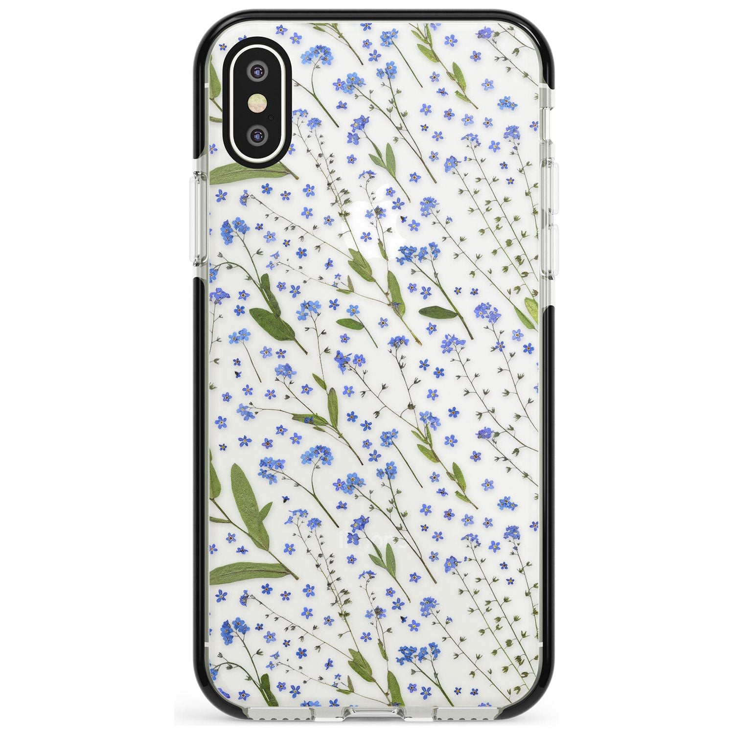 Blue Wild Flower Design Black Impact Phone Case for iPhone X XS Max XR
