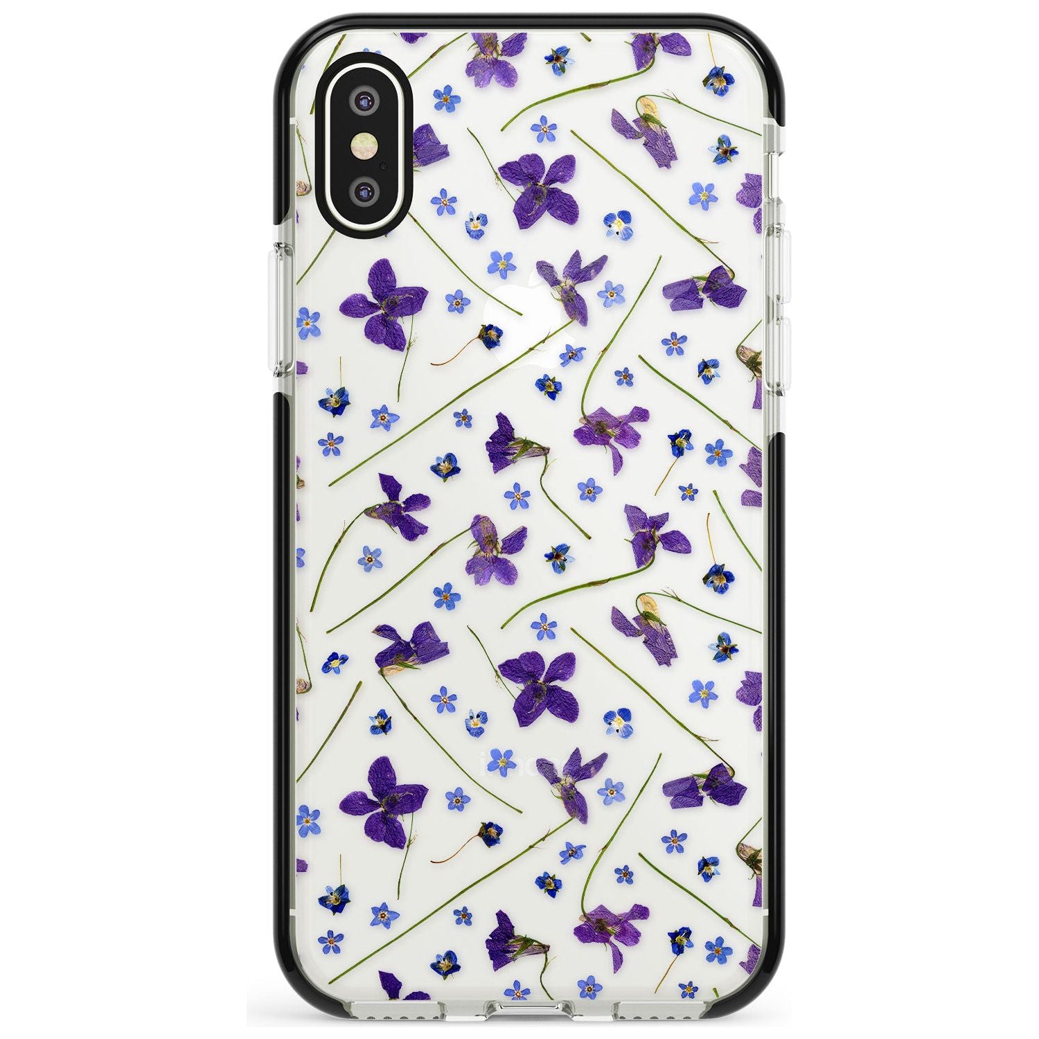 Violet & Blue Floral Pattern Design Black Impact Phone Case for iPhone X XS Max XR