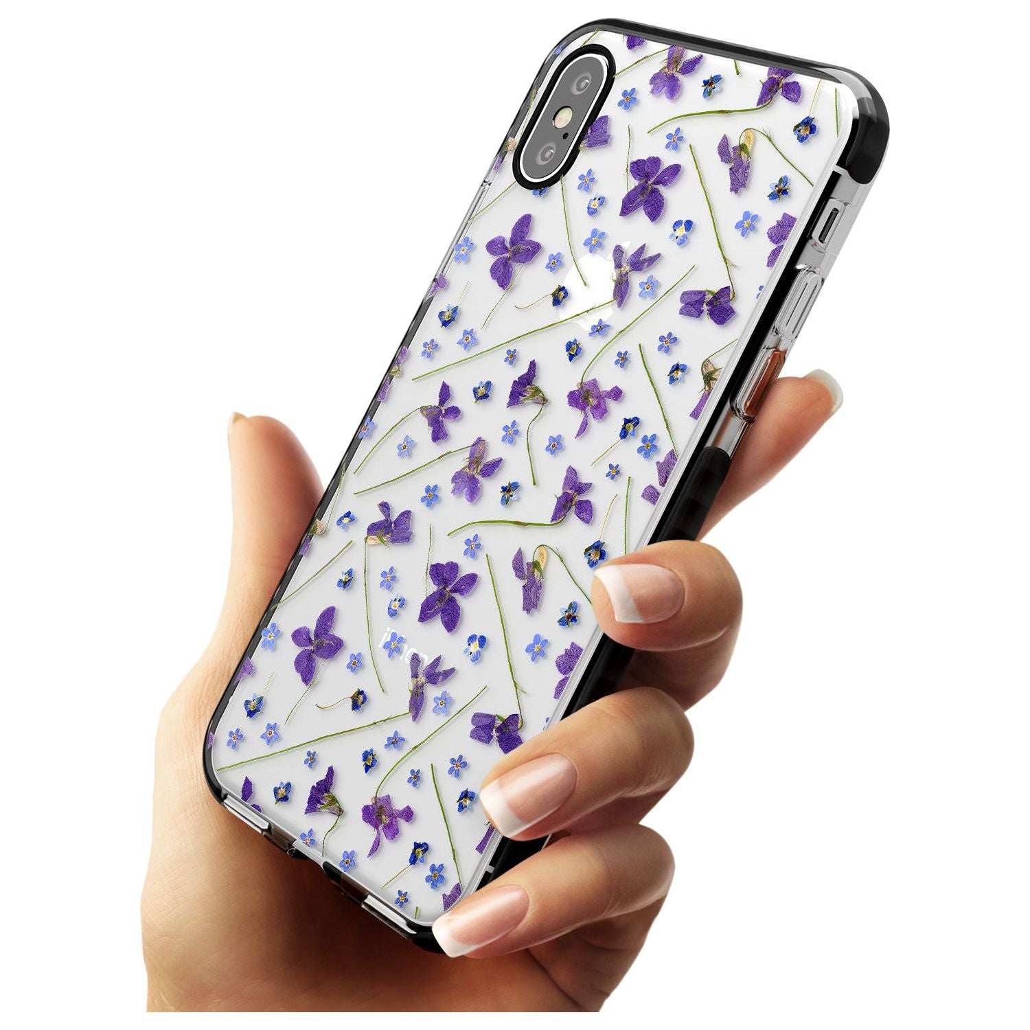 Violet & Blue Floral Pattern Design Black Impact Phone Case for iPhone X XS Max XR