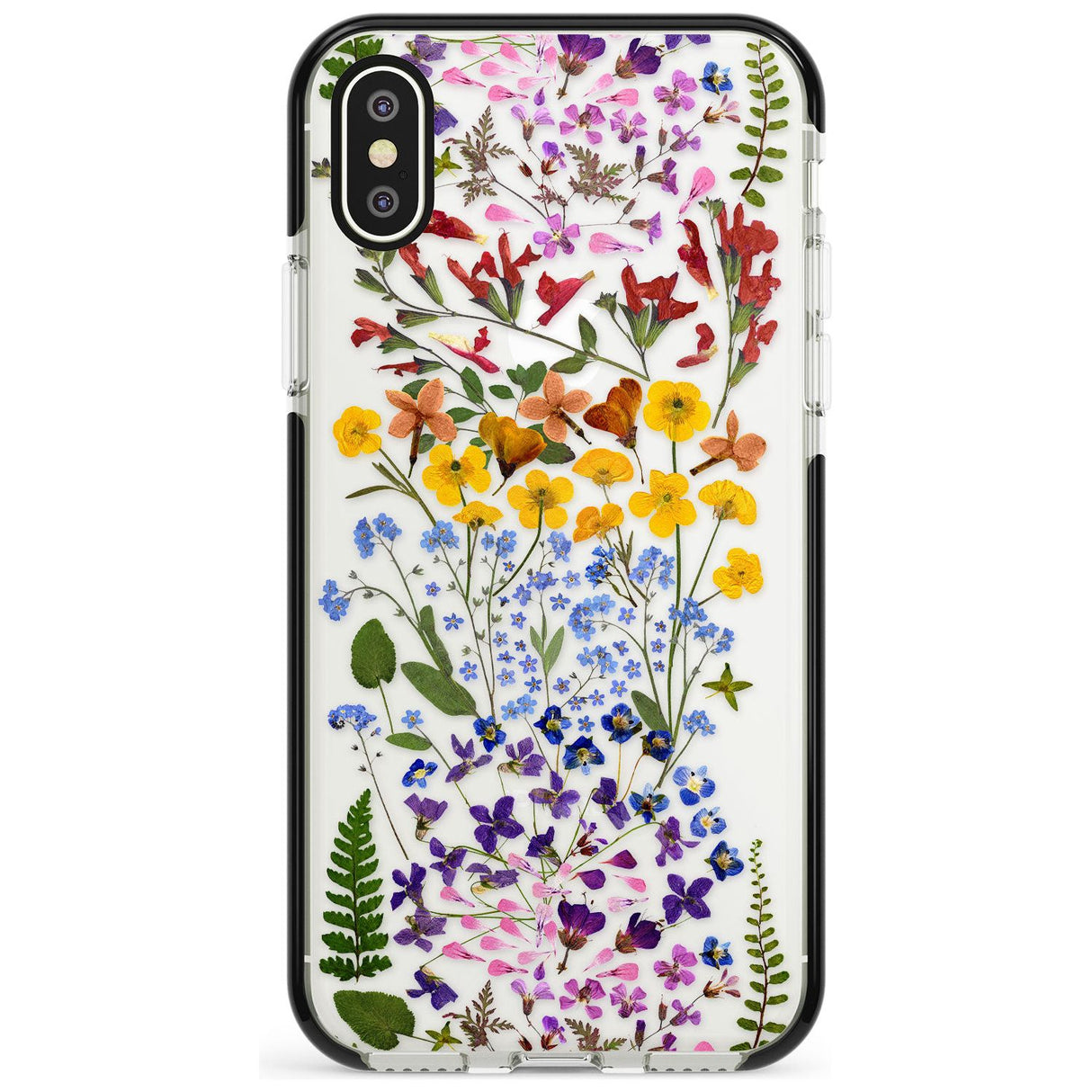 Wild Flower Stripe Design Black Impact Phone Case for iPhone X XS Max XR