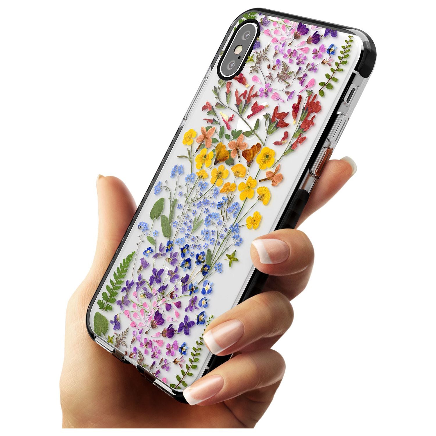 Wild Flower Stripe Design Black Impact Phone Case for iPhone X XS Max XR