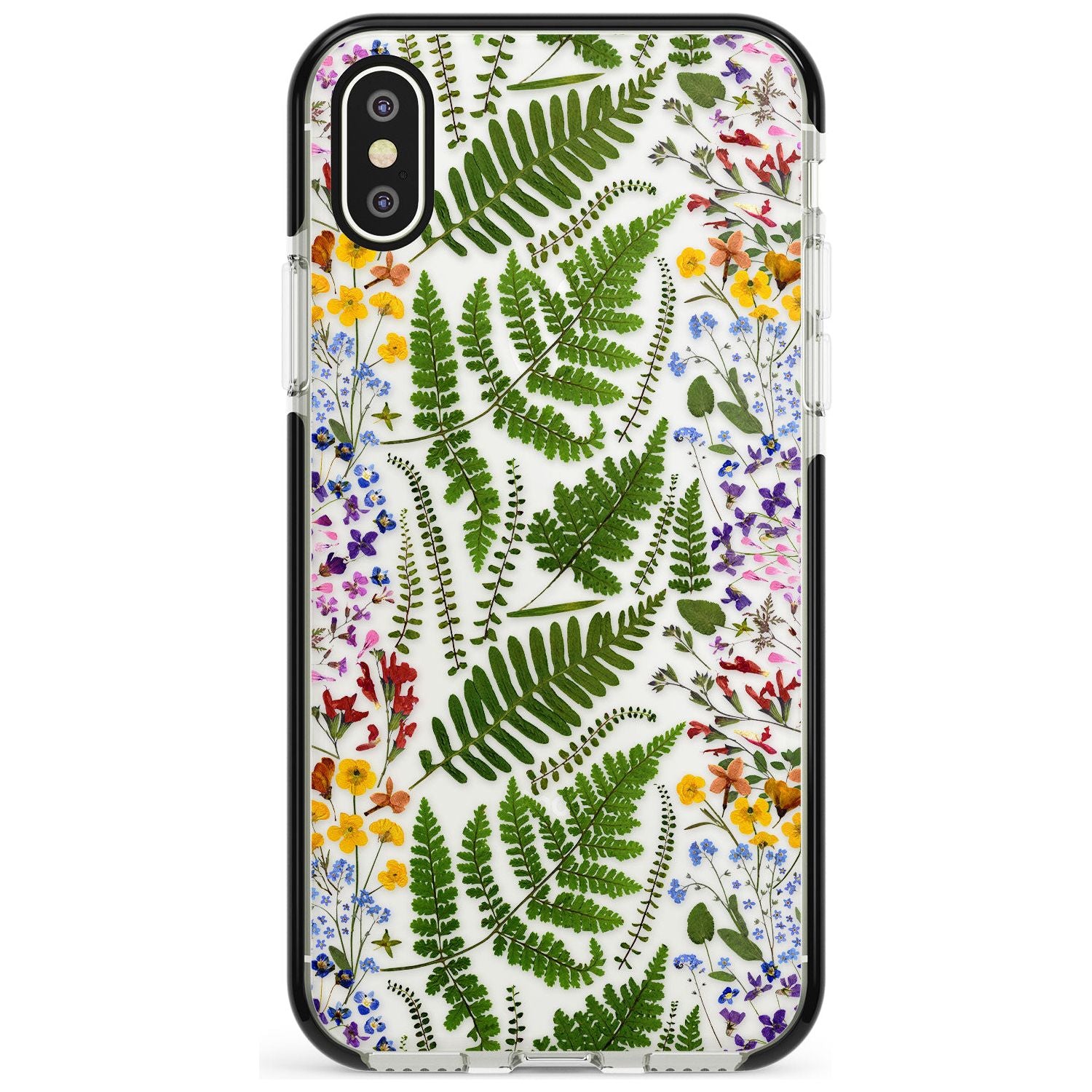 Busy Floral and Fern Design Black Impact Phone Case for iPhone X XS Max XR