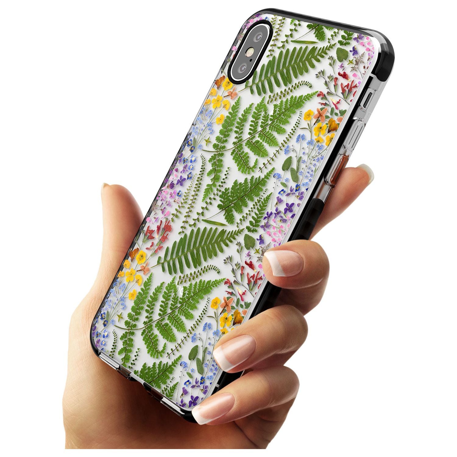 Busy Floral and Fern Design Black Impact Phone Case for iPhone X XS Max XR