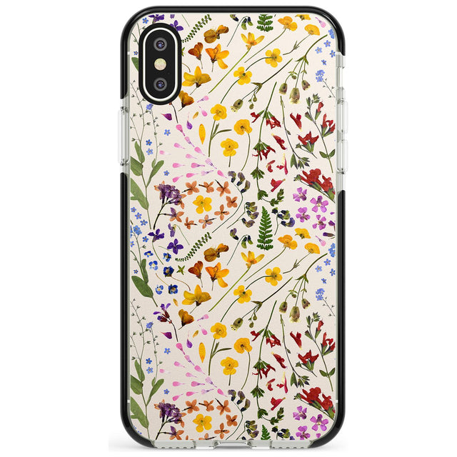 Wildflower & Leaves Cluster Design - Cream Black Impact Phone Case for iPhone X XS Max XR