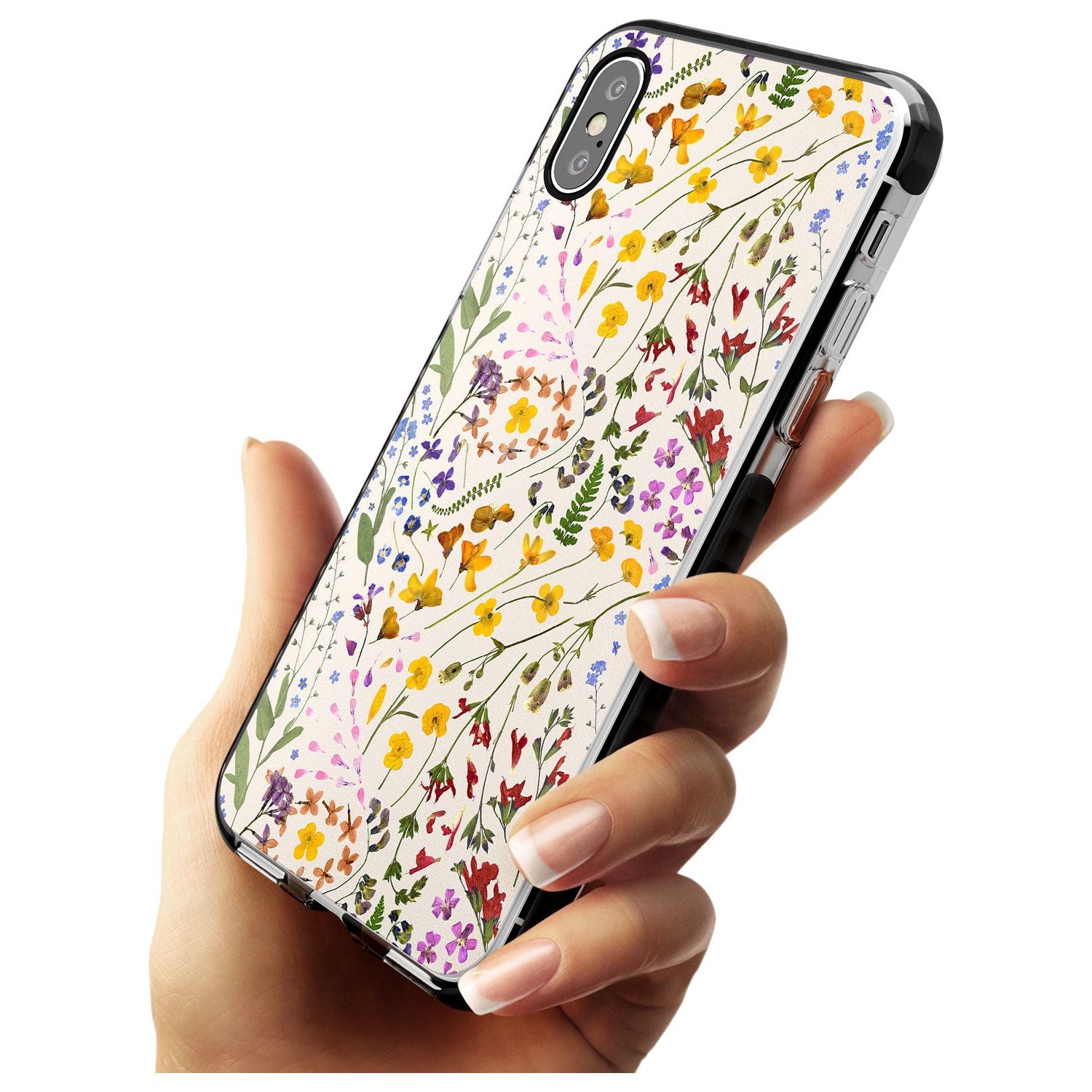 Wildflower & Leaves Cluster Design - Cream Black Impact Phone Case for iPhone X XS Max XR