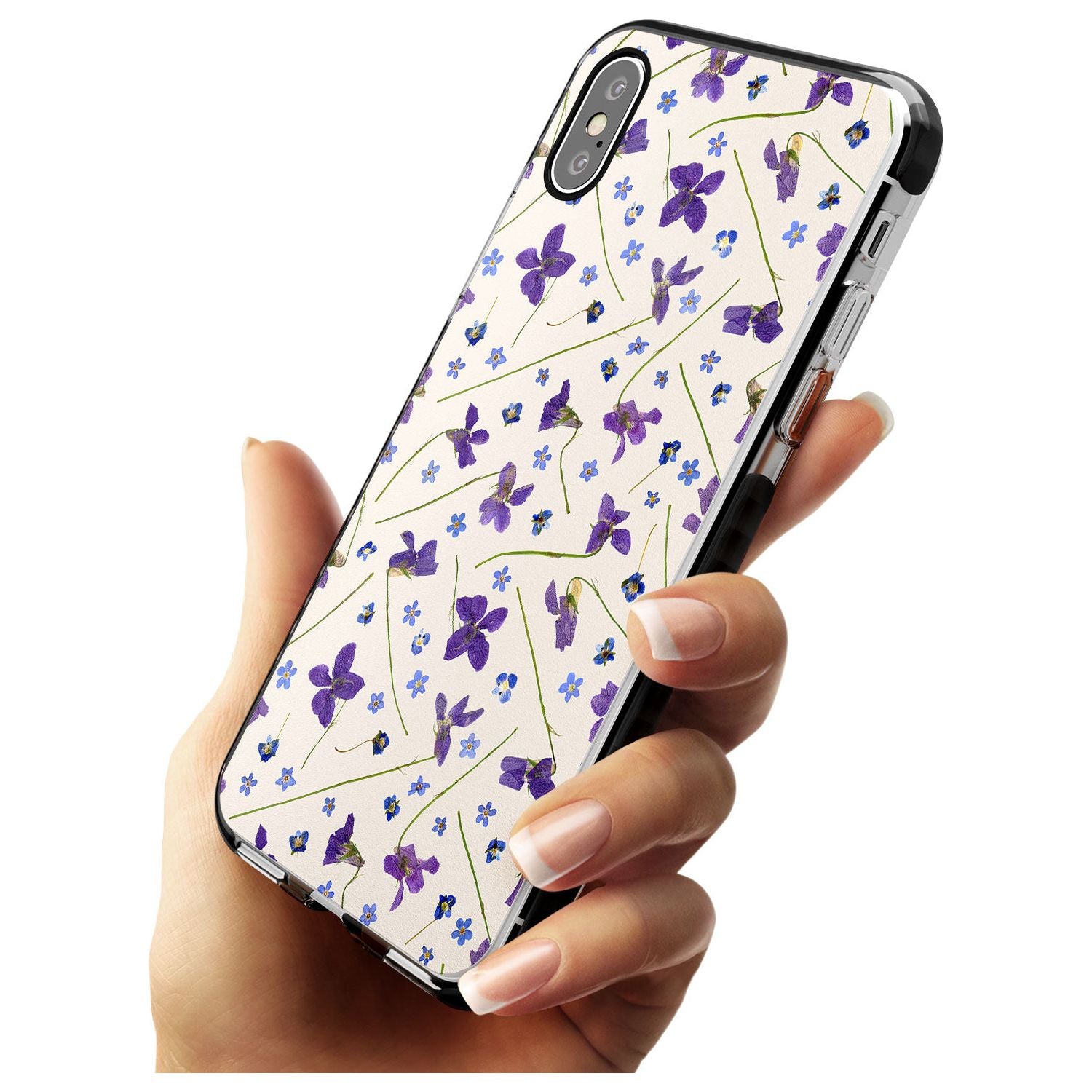 Violet Floral Pattern Design - Cream Black Impact Phone Case for iPhone X XS Max XR