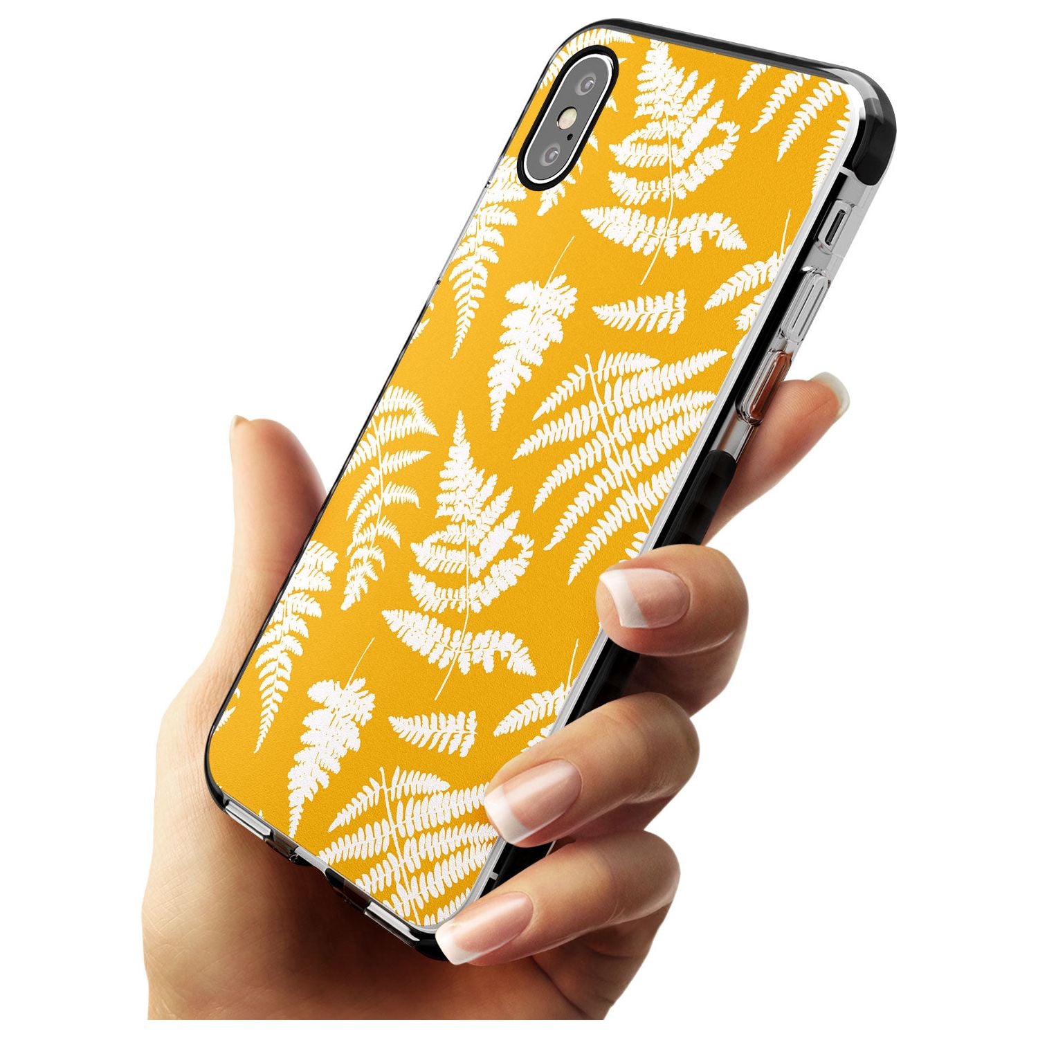 Fern Pattern on Yellow Black Impact Phone Case for iPhone X XS Max XR