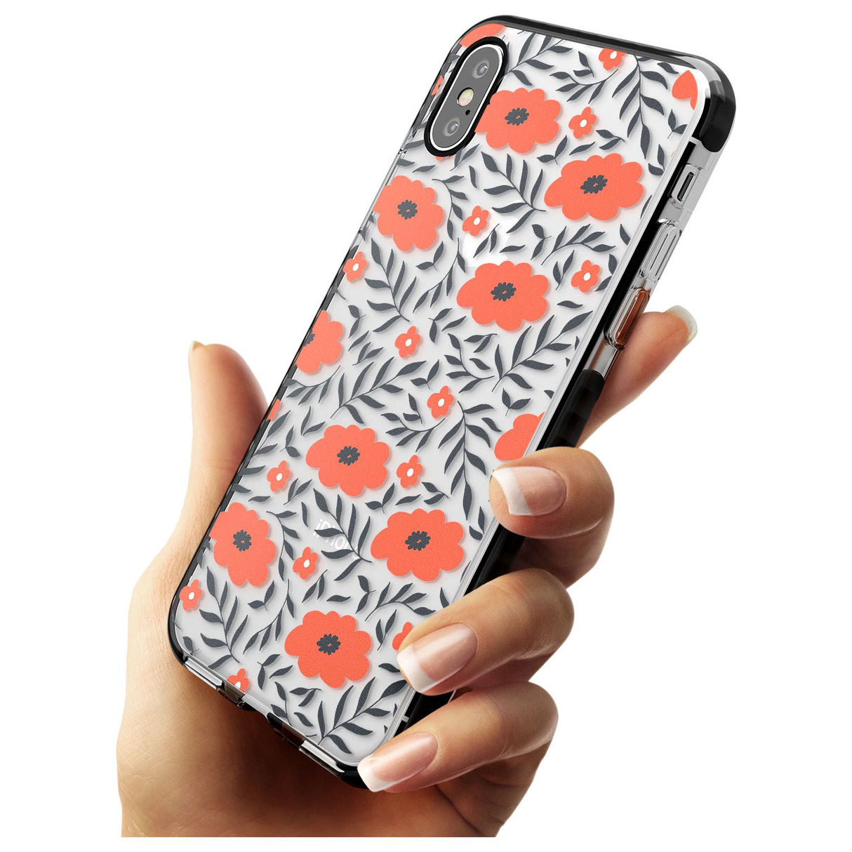 Red Poppy Transparent Floral Black Impact Phone Case for iPhone X XS Max XR