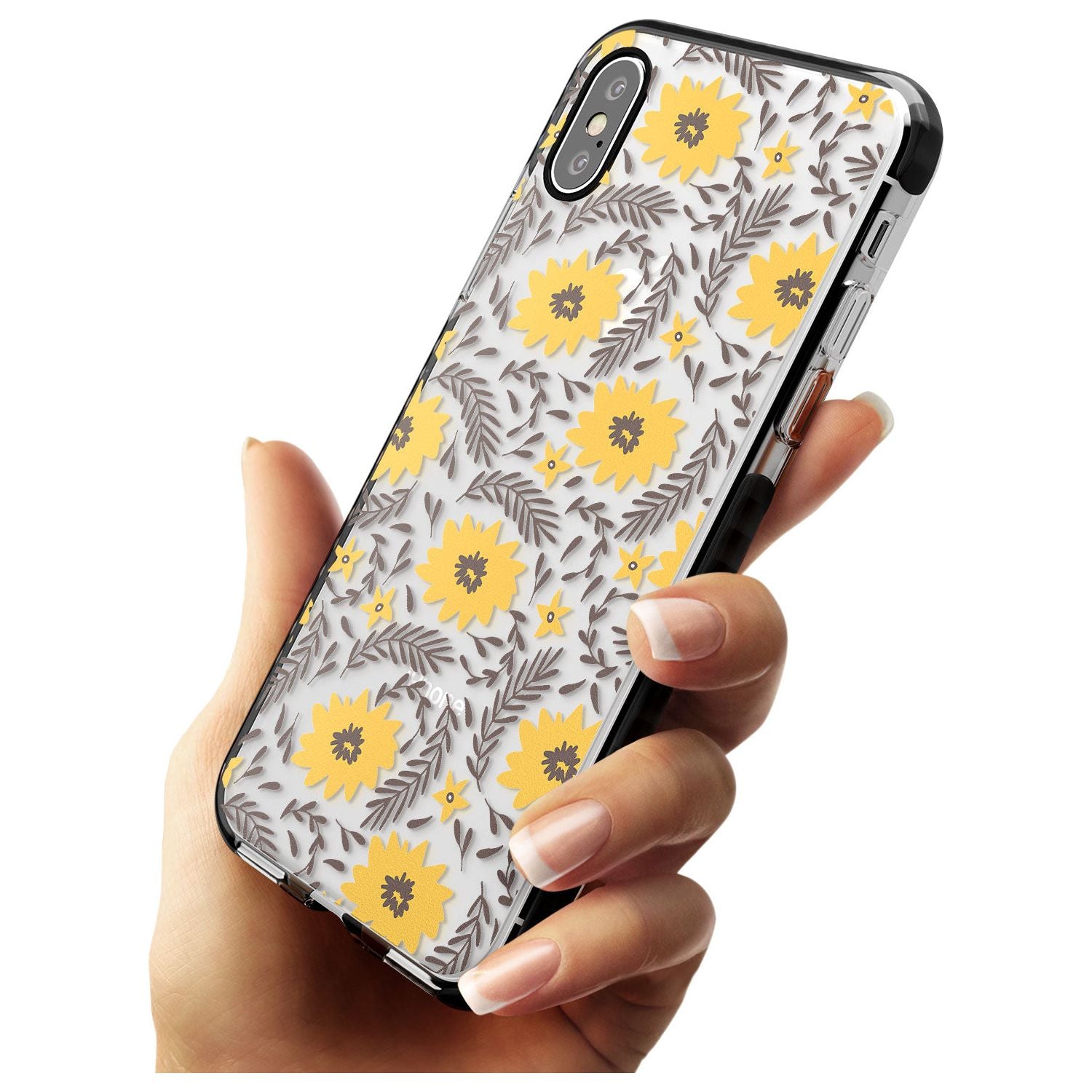 Yellow Blossoms Transparent Floral Black Impact Phone Case for iPhone X XS Max XR